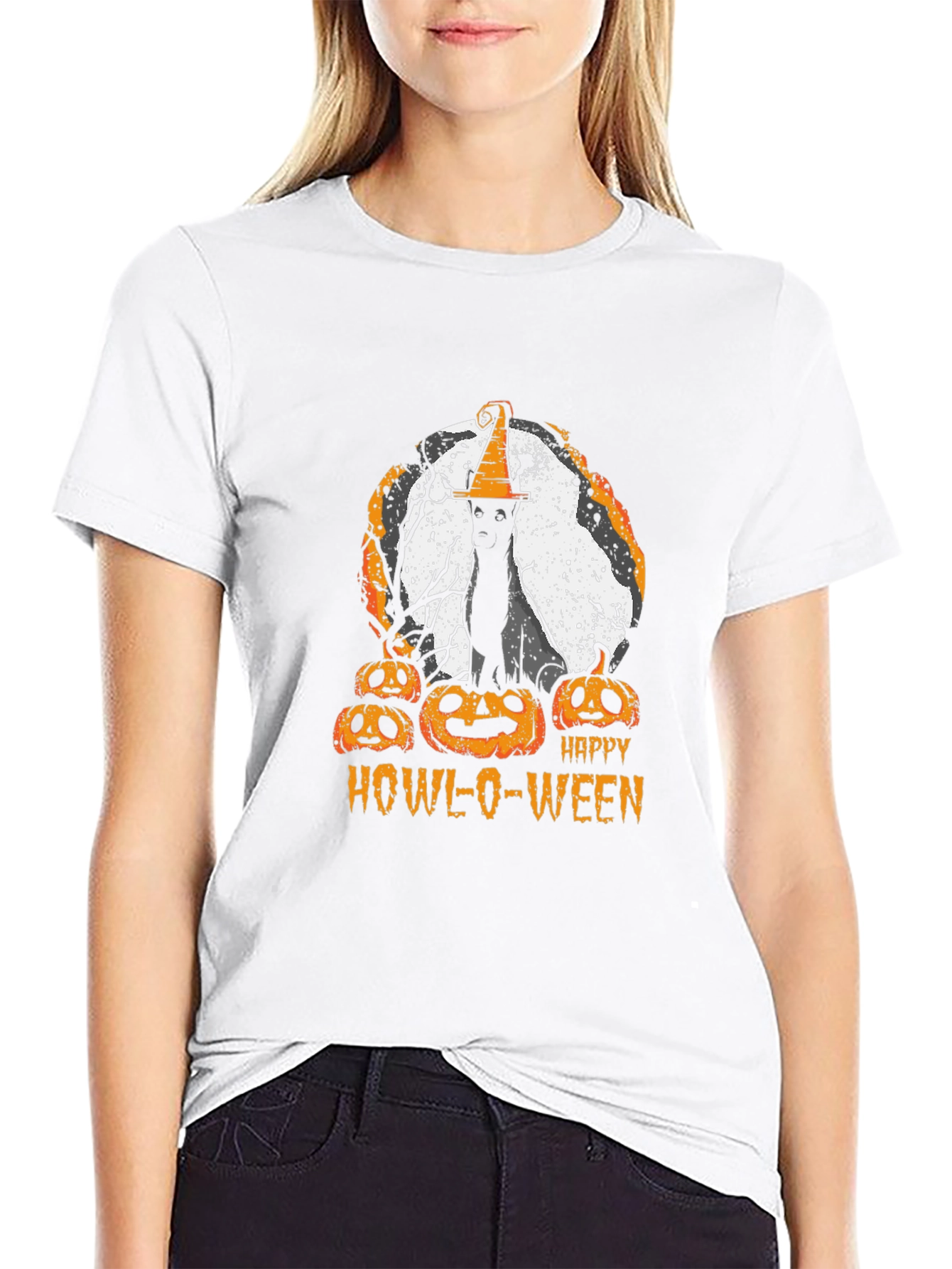 Happy Howl-O-Ween T-Shirt Cat Pumpkin Halloween Tee