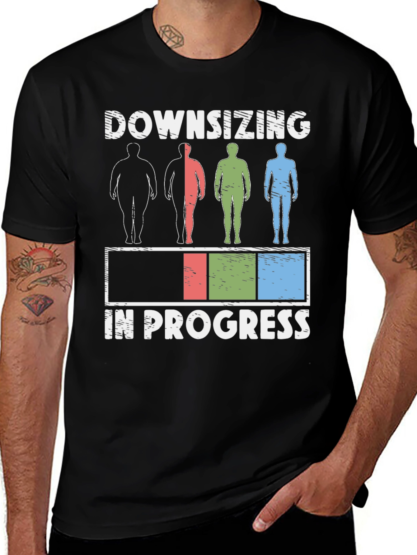 Downsizing in Progress Funny Weight Loss T-Shirt