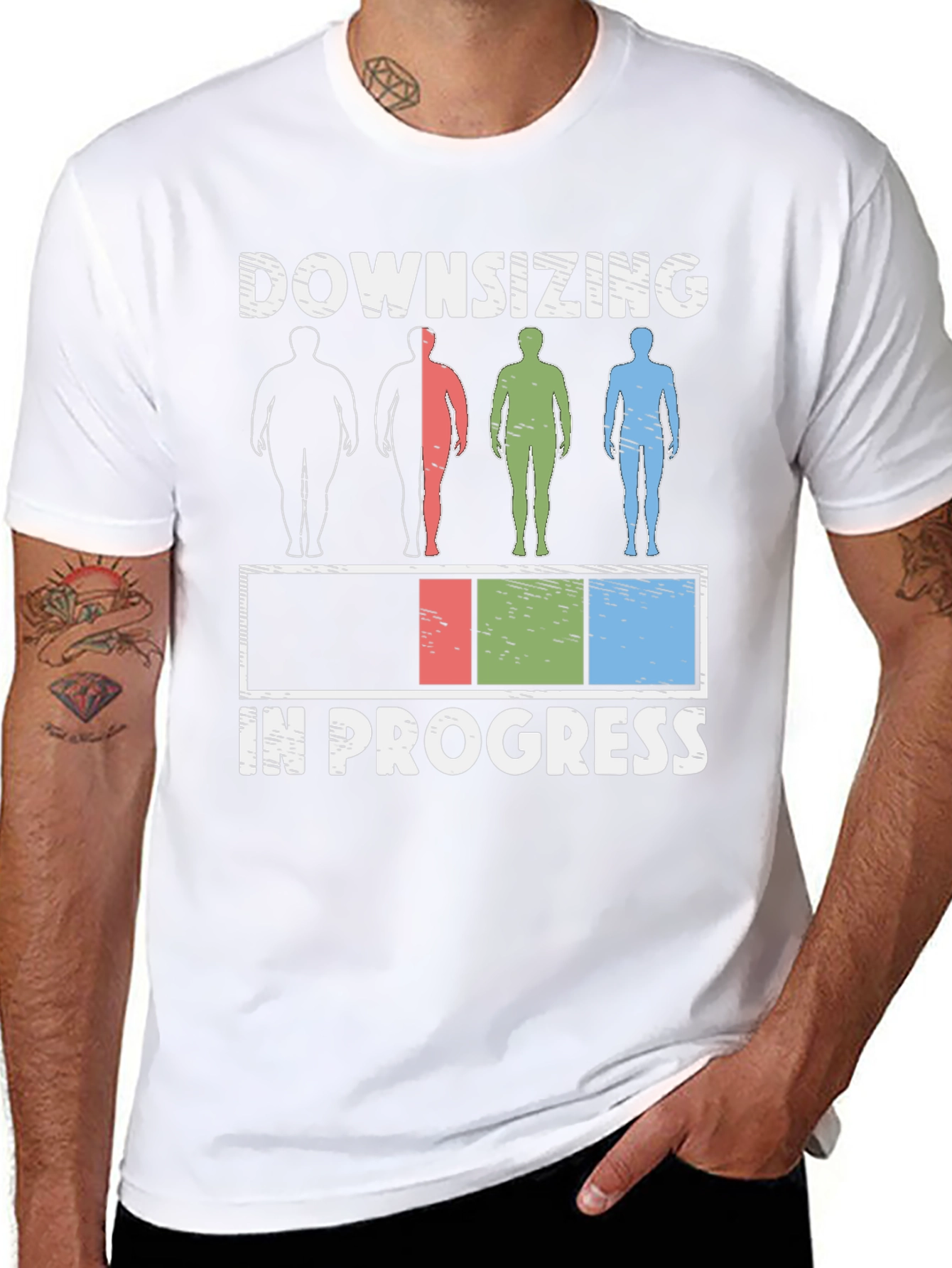 Downsizing in Progress Funny Weight Loss T-Shirt