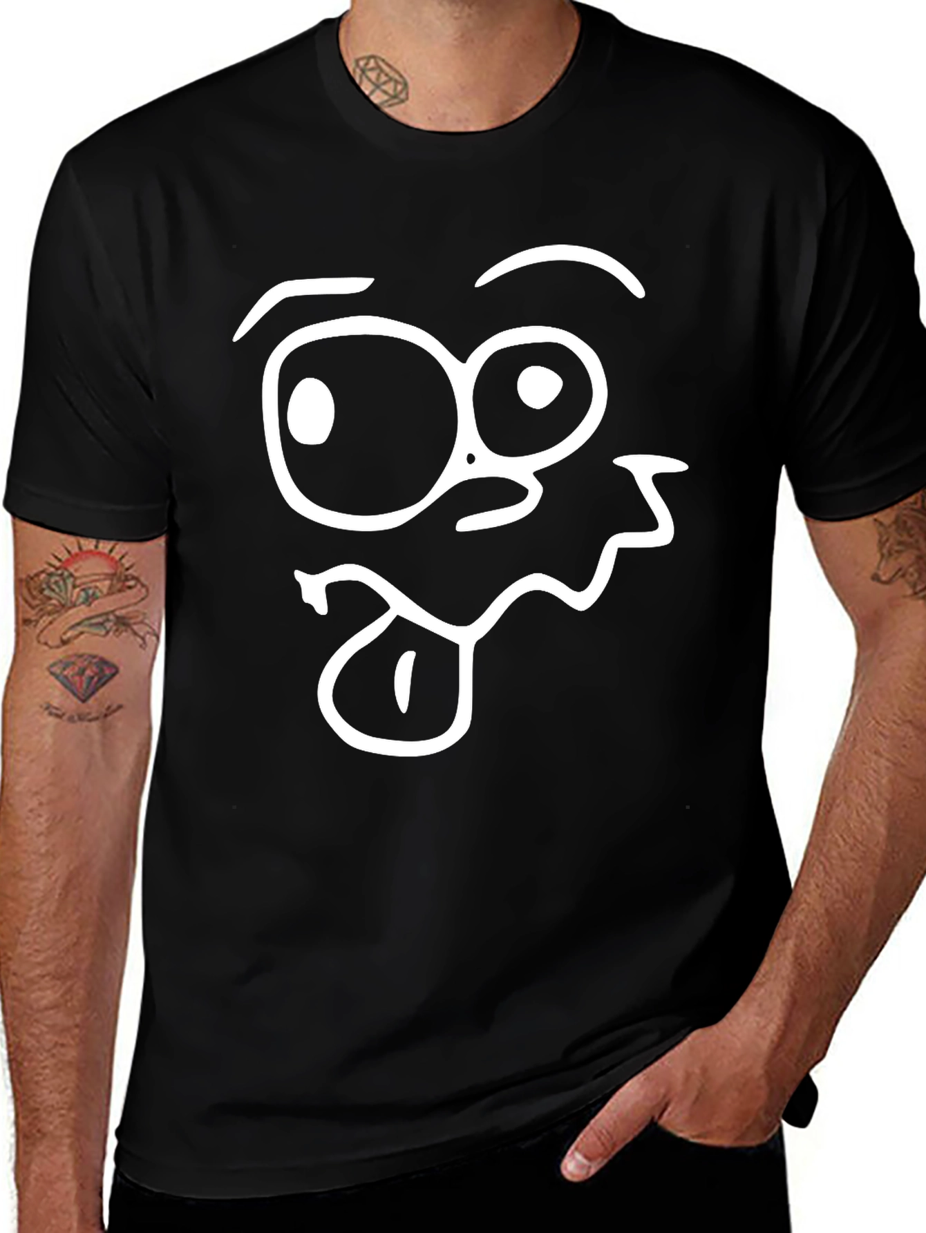 Funny Cartoon Face Black T-Shirt