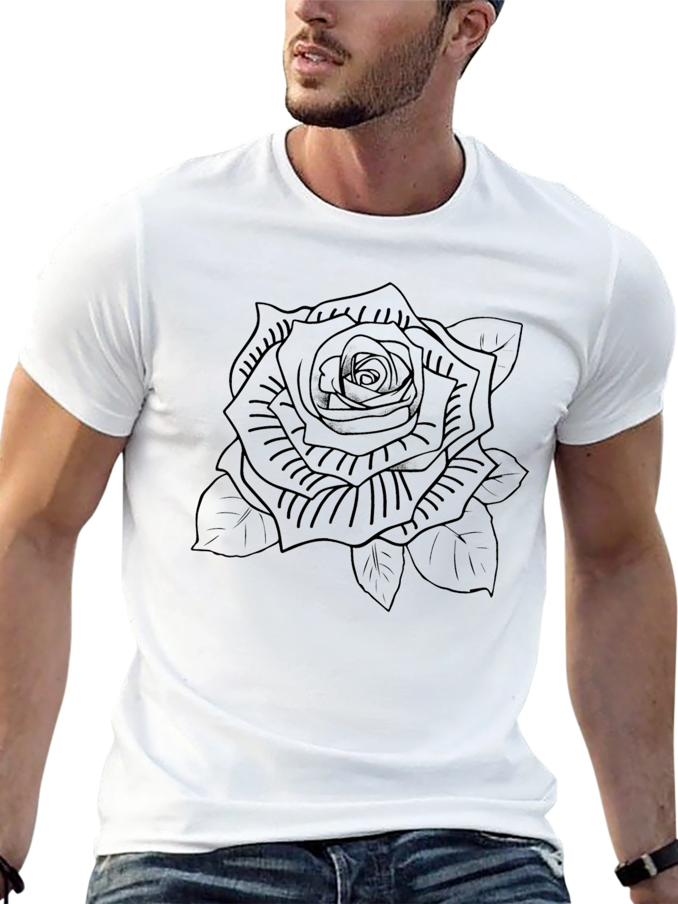 Rose Outline Black T-Shirt