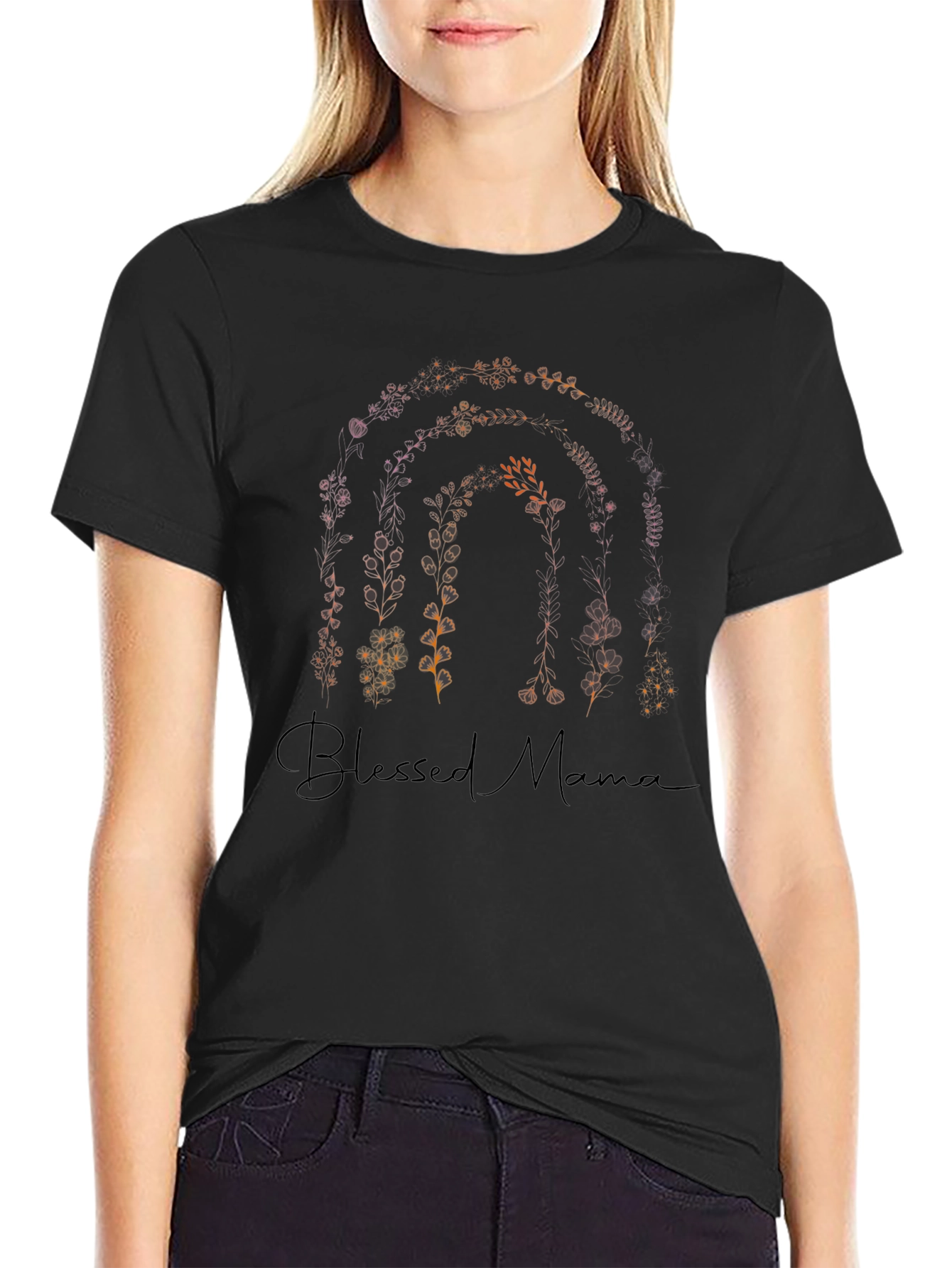 Blessed Mama Floral Rainbow Graphic Tee