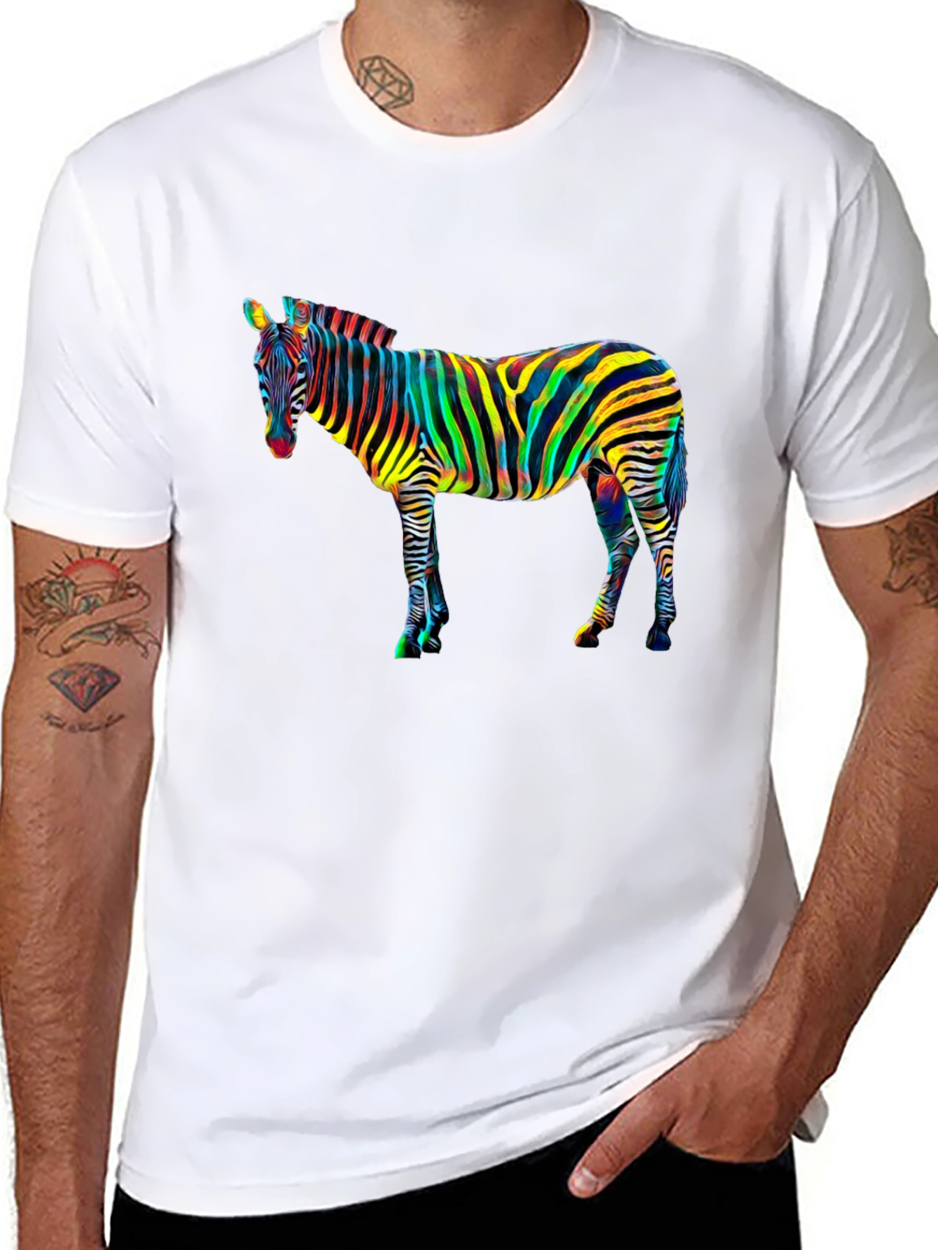 Psychedelic Zebra Graphic Tee - Mens Black T-Shirt