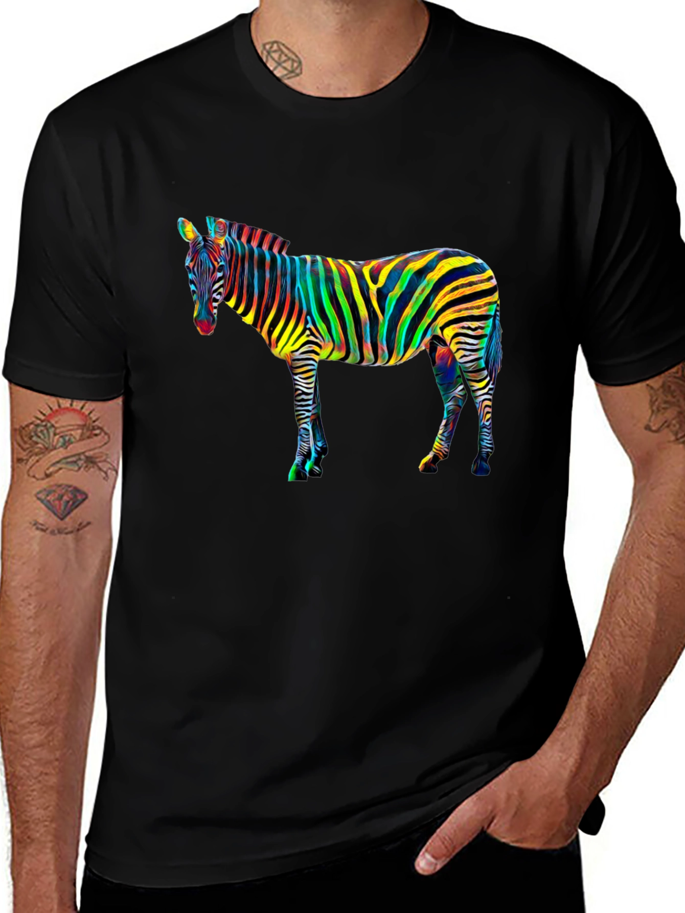 Psychedelic Zebra Graphic Tee - Mens Black T-Shirt
