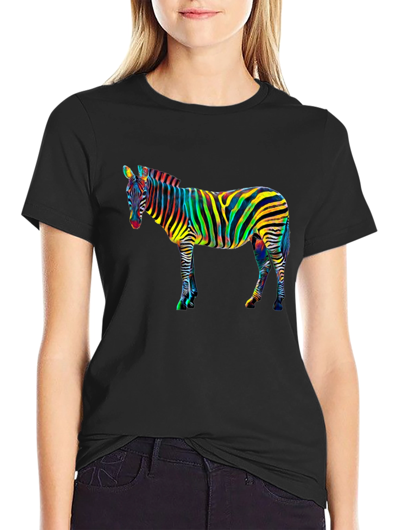 Psychedelic Zebra Graphic Tee - Mens Black T-Shirt