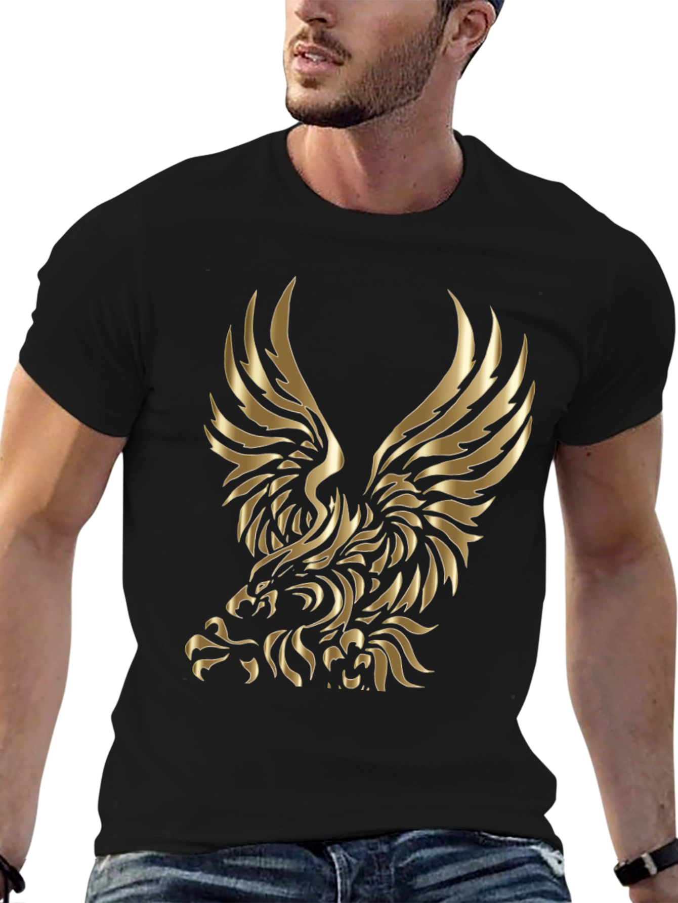 Gold Eagle Graphic Black T-Shirt