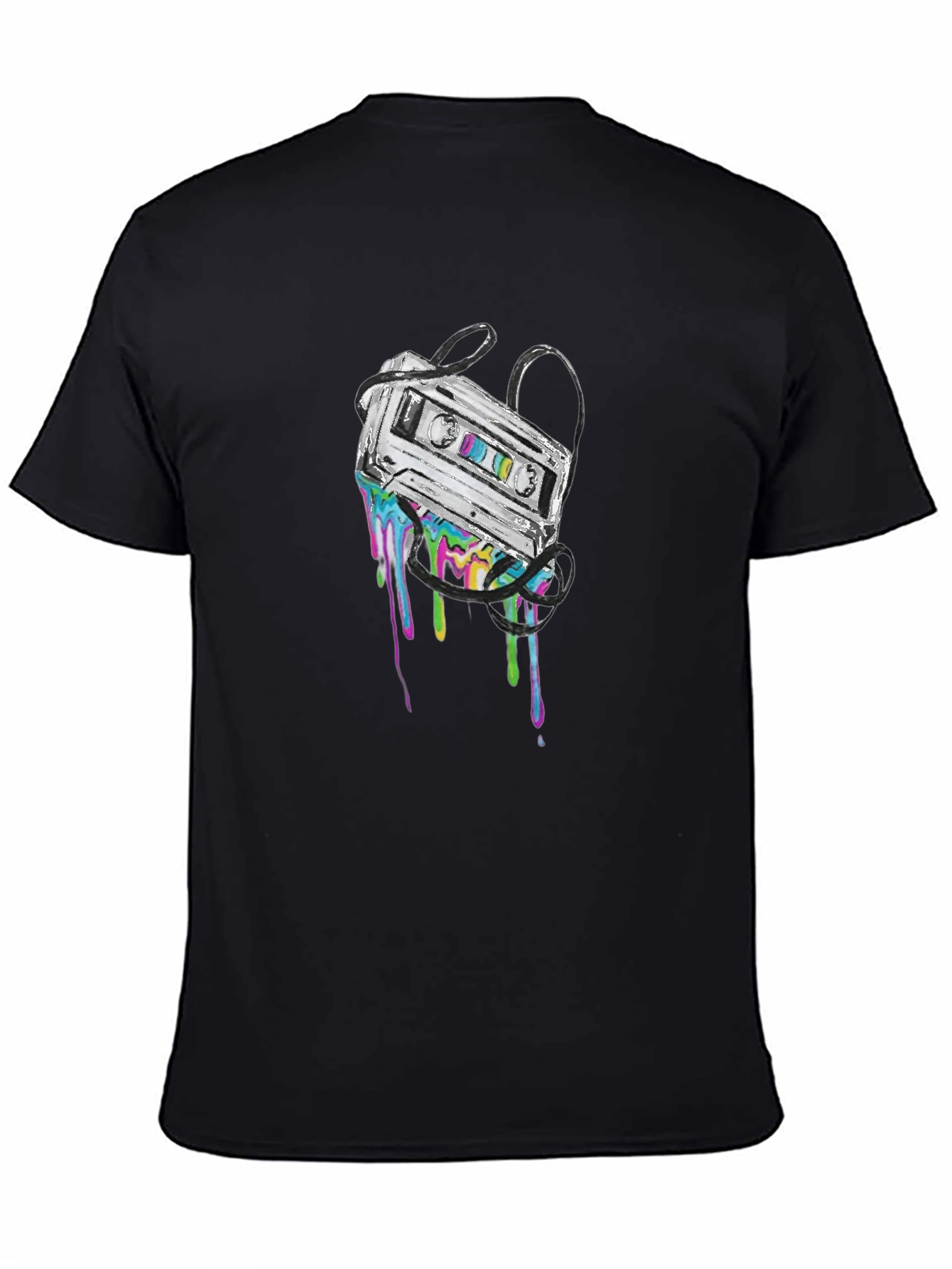 Retro Cassette Tape Drip Graphic Tee - Black