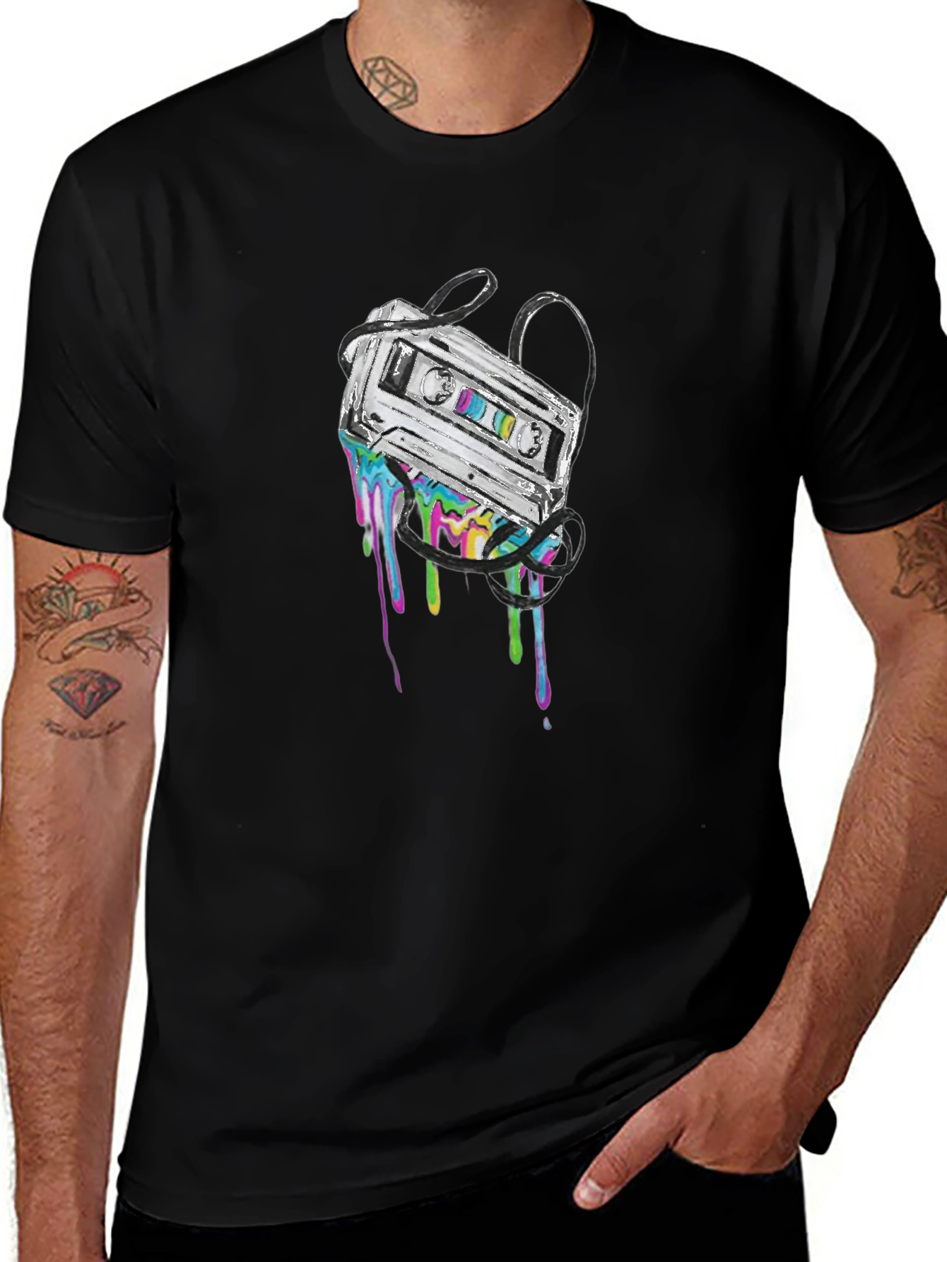 Retro Cassette Tape Drip Graphic Tee - Black