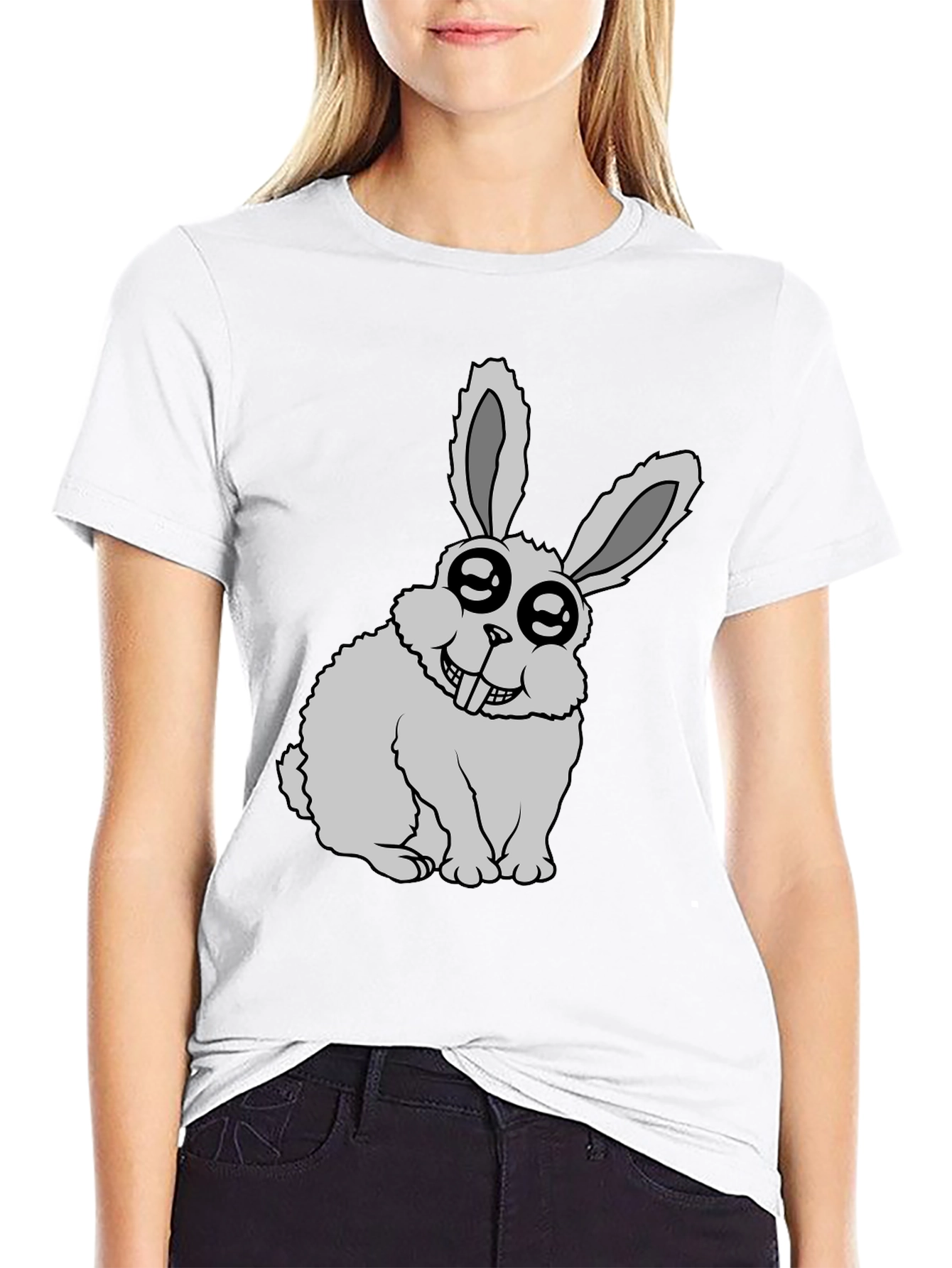 Funny Rabbit Graphic Tee - Black Cotton Casual T-Shirt
