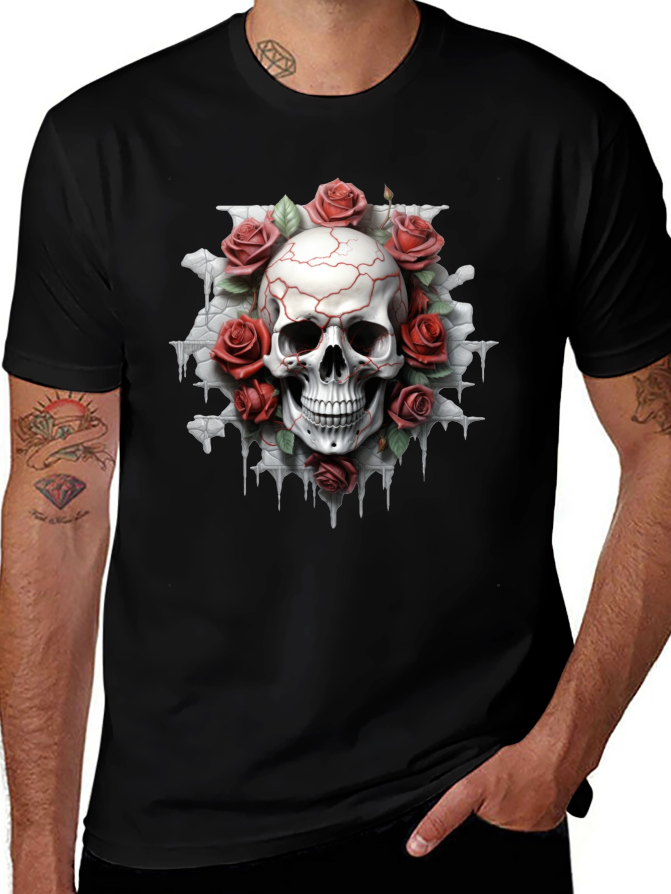 Skull & Roses Graphic Tee - Dark Aesthetic