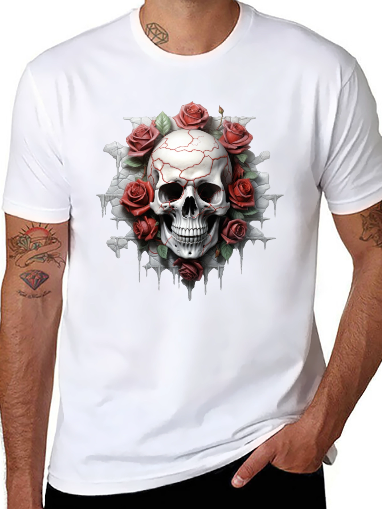 Skull & Roses Graphic Tee - Dark Aesthetic