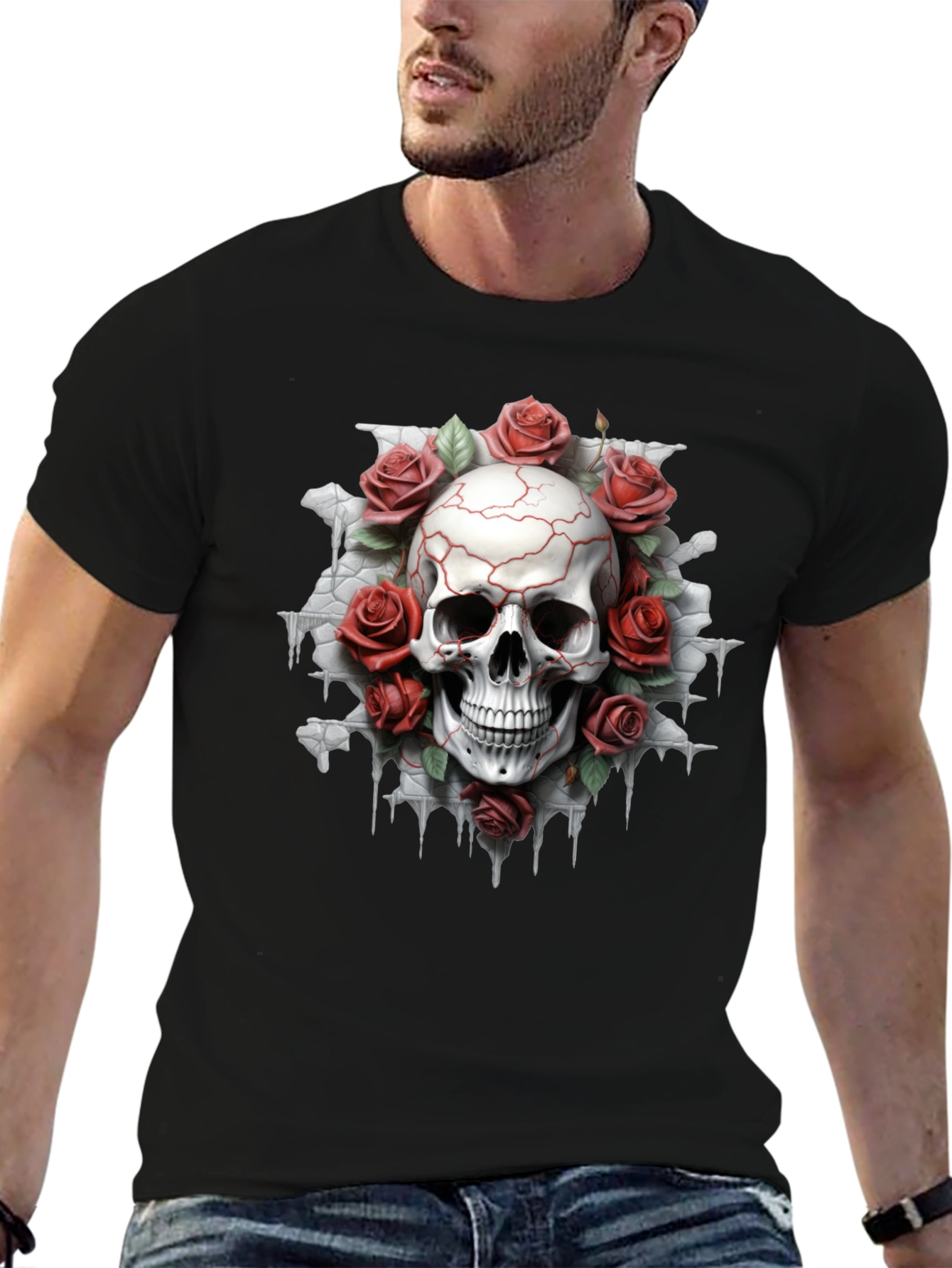 Skull & Roses Graphic Tee - Dark Aesthetic
