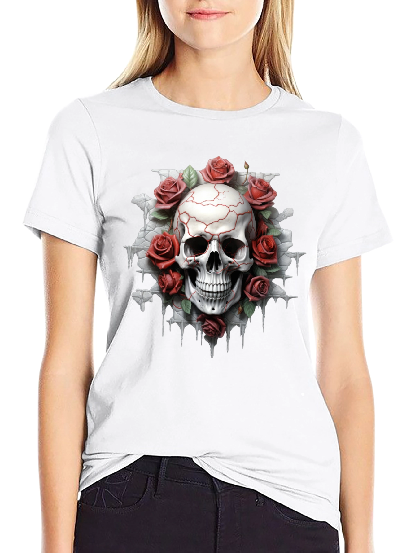 Skull & Roses Graphic Tee - Dark Aesthetic