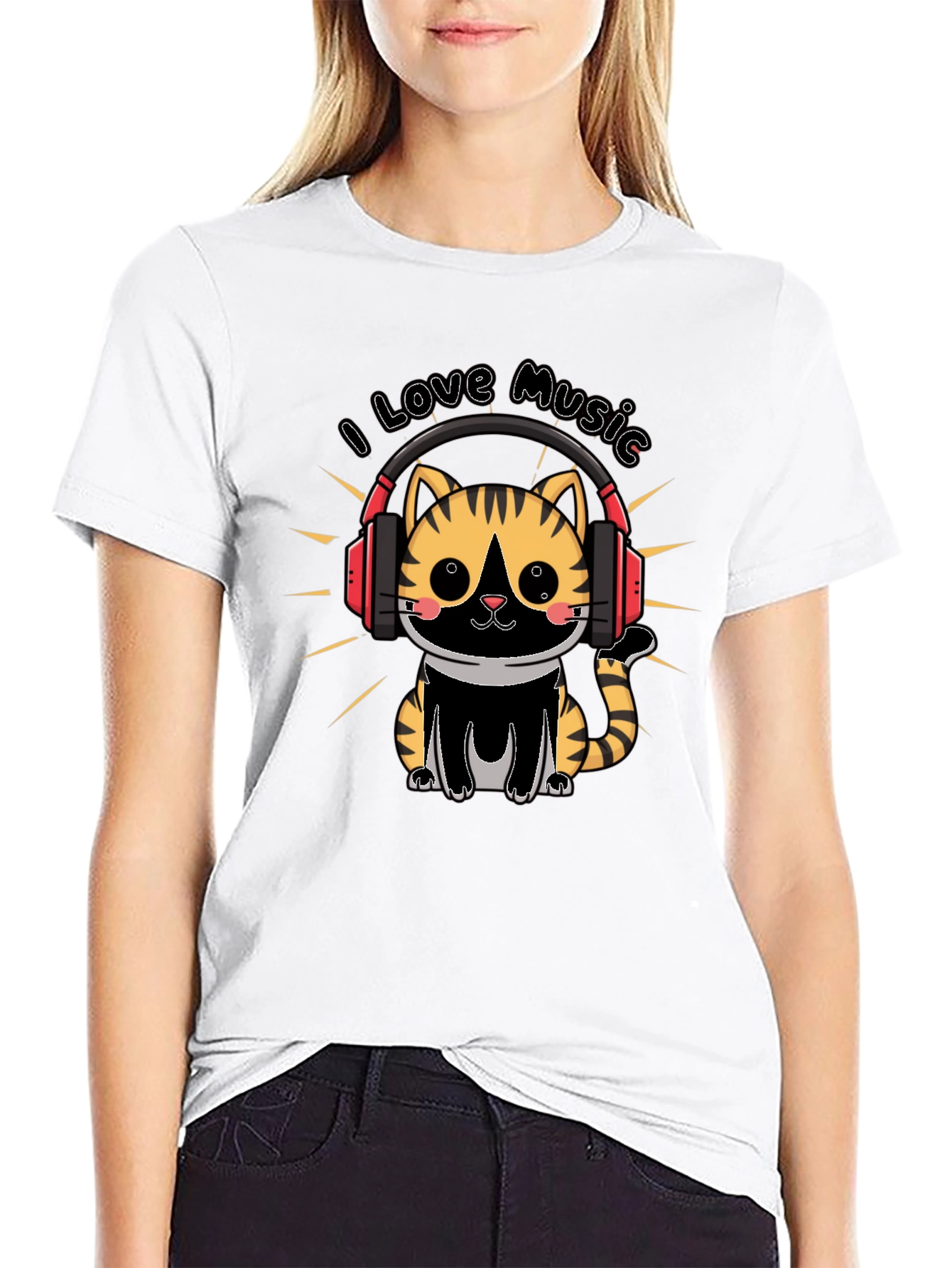 Cute Cat I Love Music T-Shirt