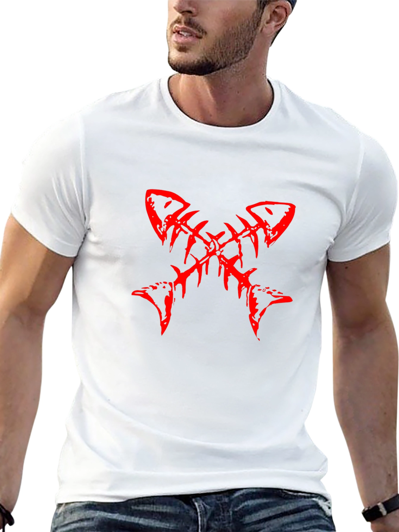 Red Fishbone Graphic Black T-Shirt