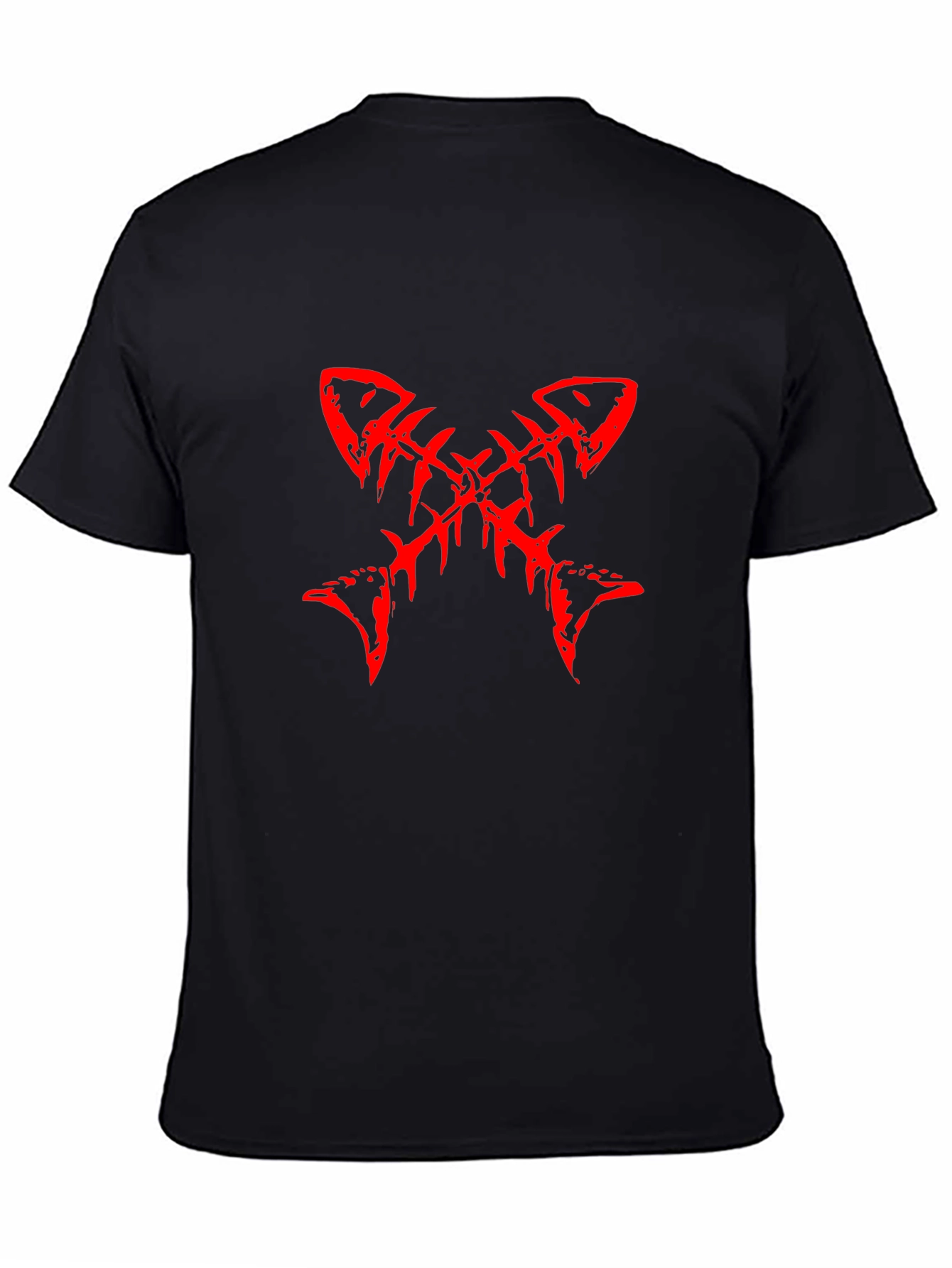 Red Fishbone Graphic Black T-Shirt