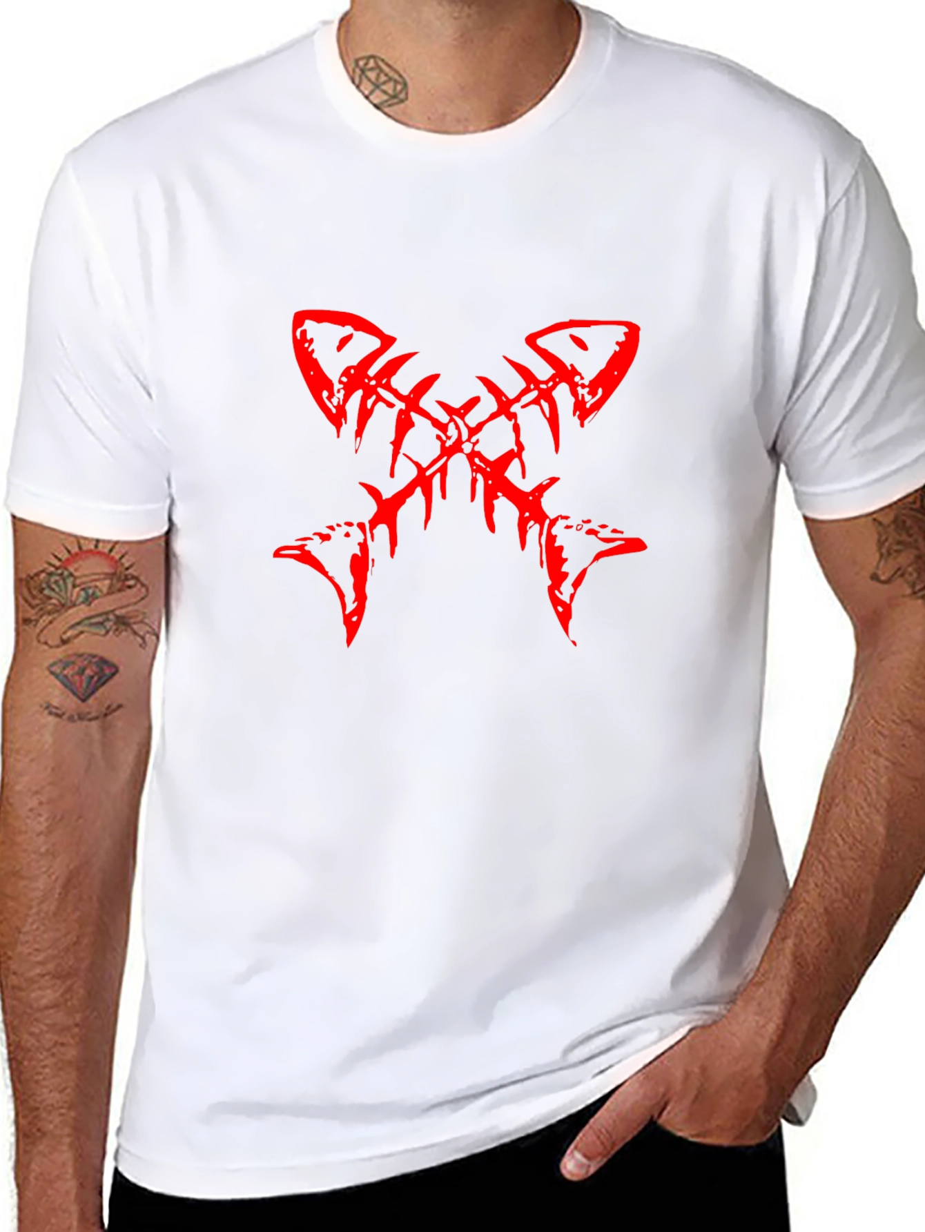 Red Fishbone Graphic Black T-Shirt