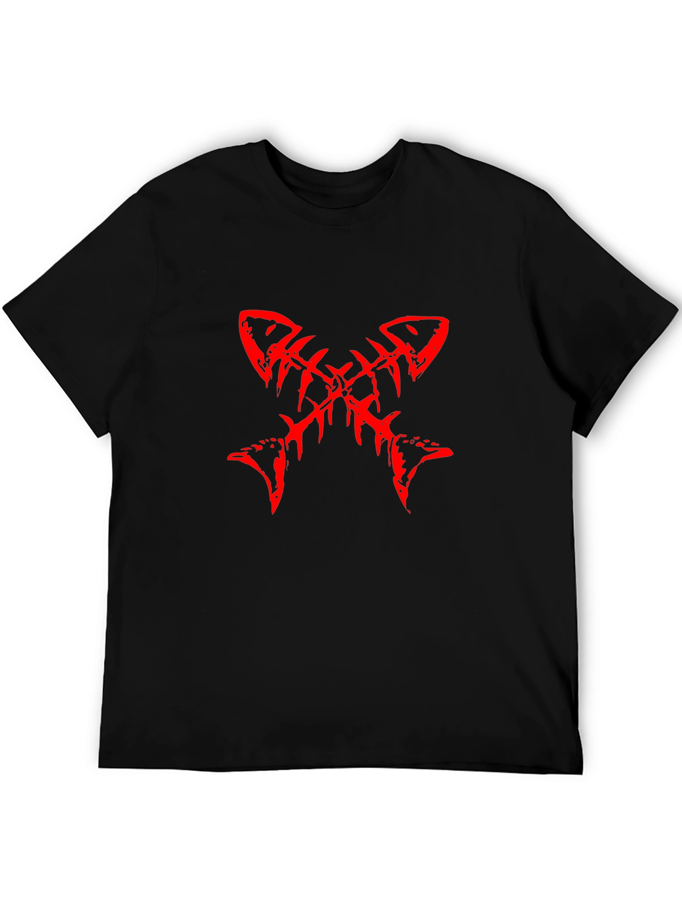 Red Fishbone Graphic Black T-Shirt