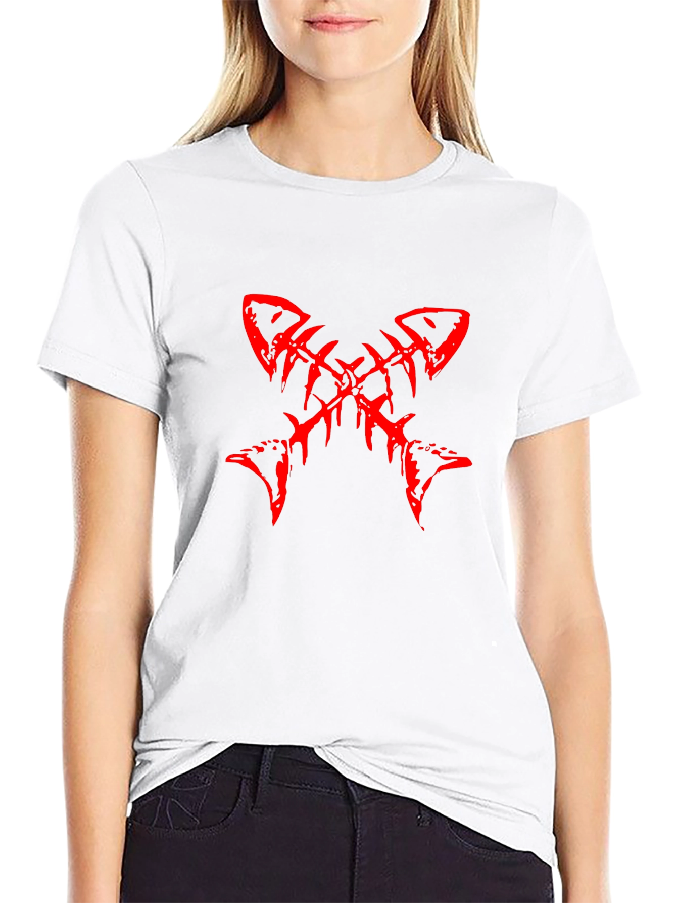 Red Fishbone Graphic Black T-Shirt