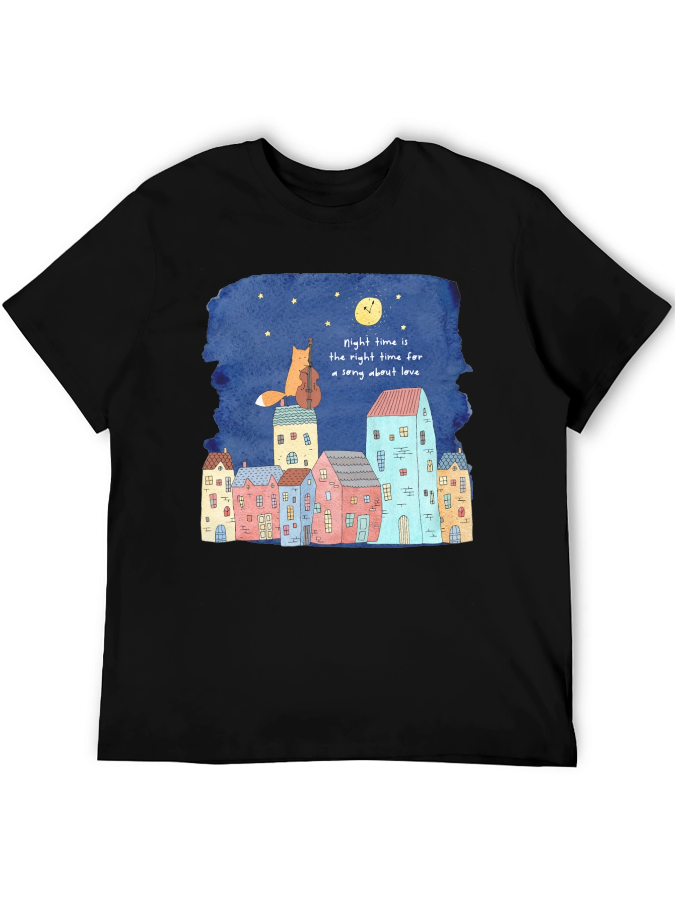 Night Time Fox Cello Graphic T-Shirt