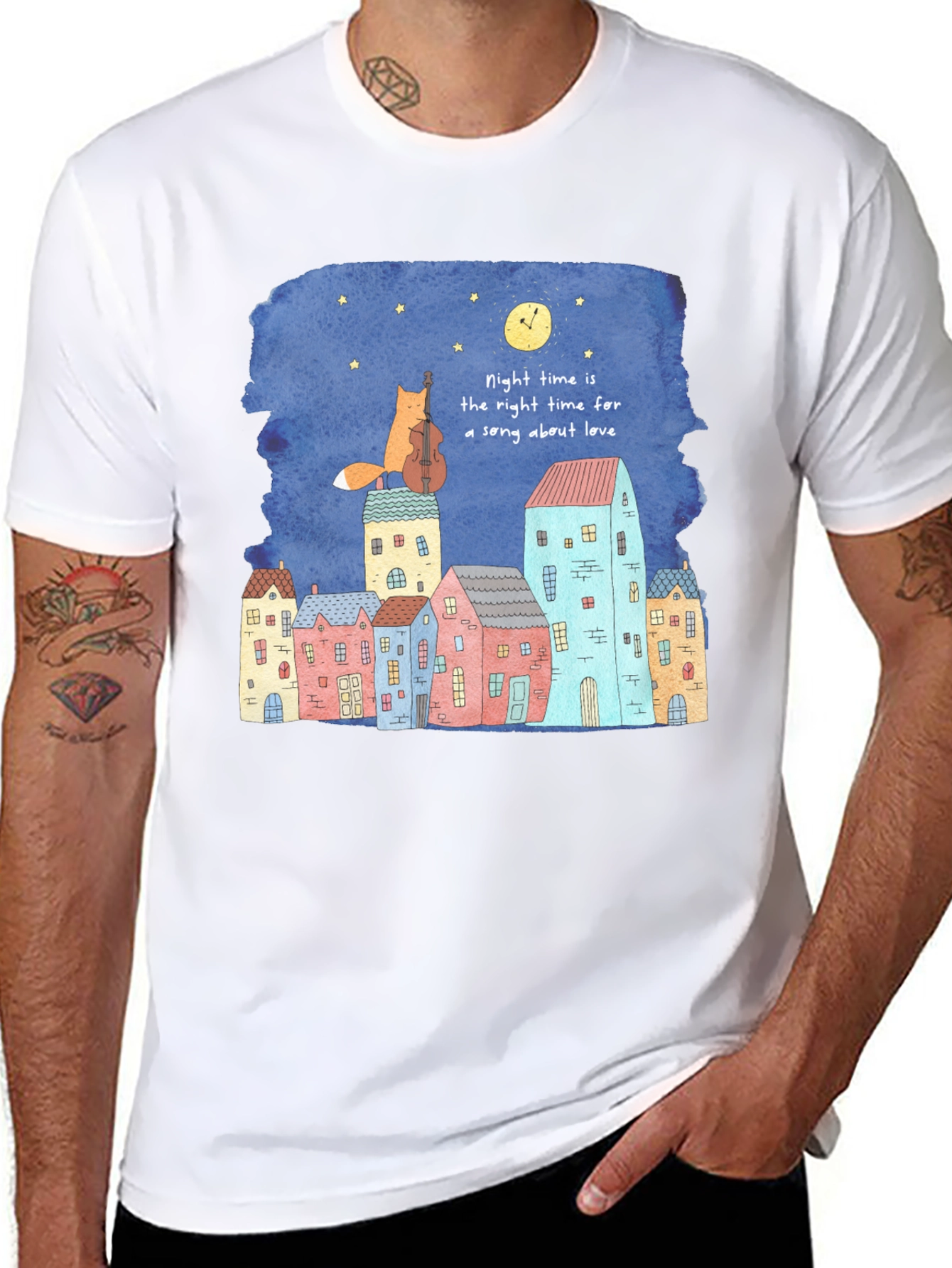 Night Time Fox Cello Graphic T-Shirt