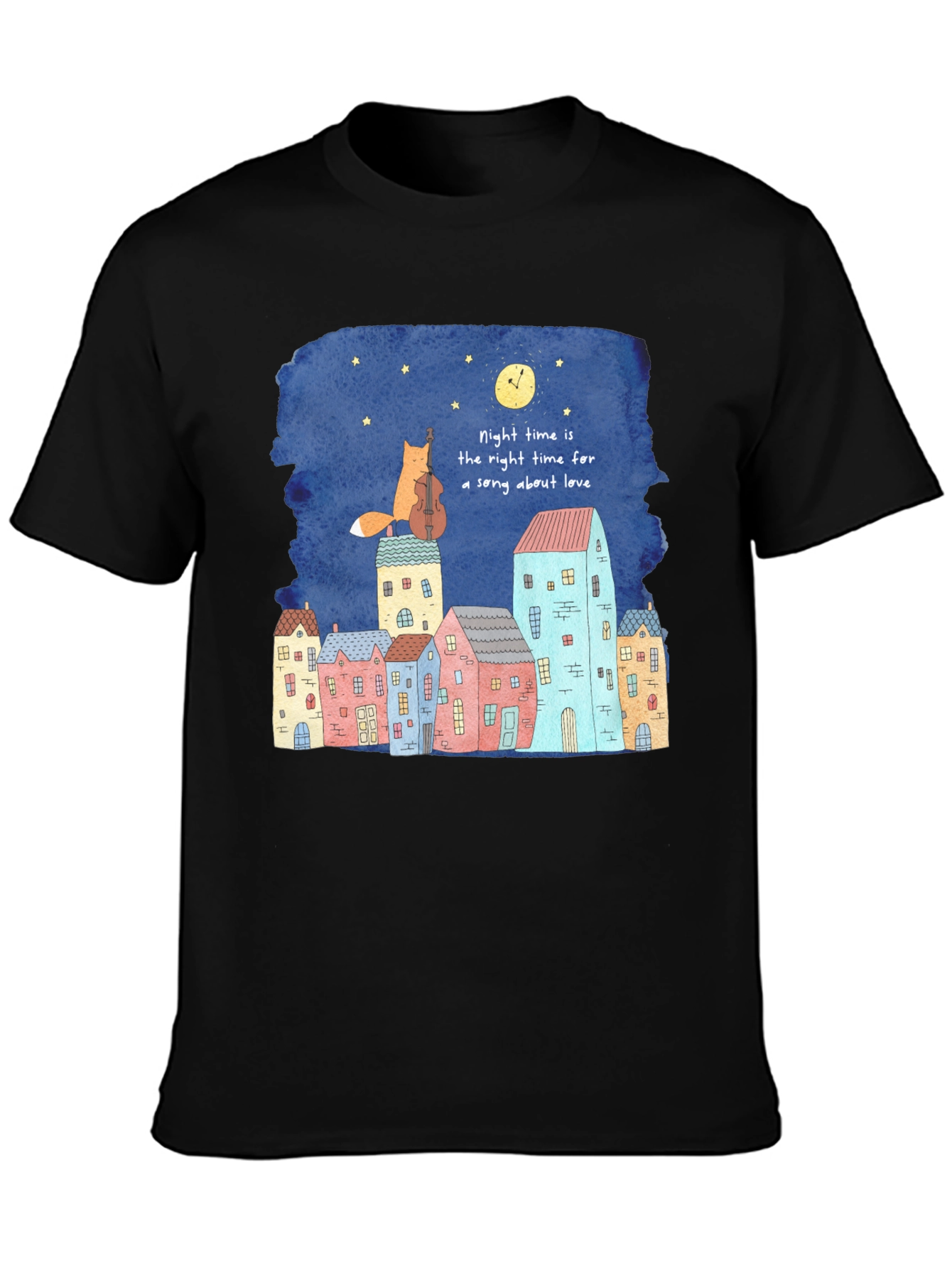 Night Time Fox Cello Graphic T-Shirt