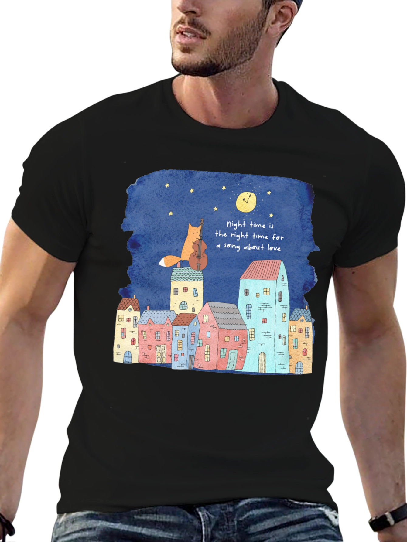 Night Time Fox Cello Graphic T-Shirt