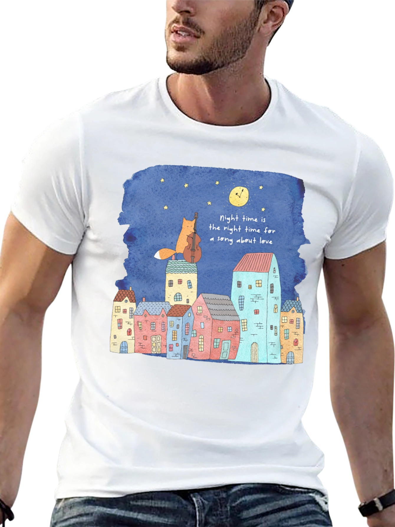 Night Time Fox Cello Graphic T-Shirt