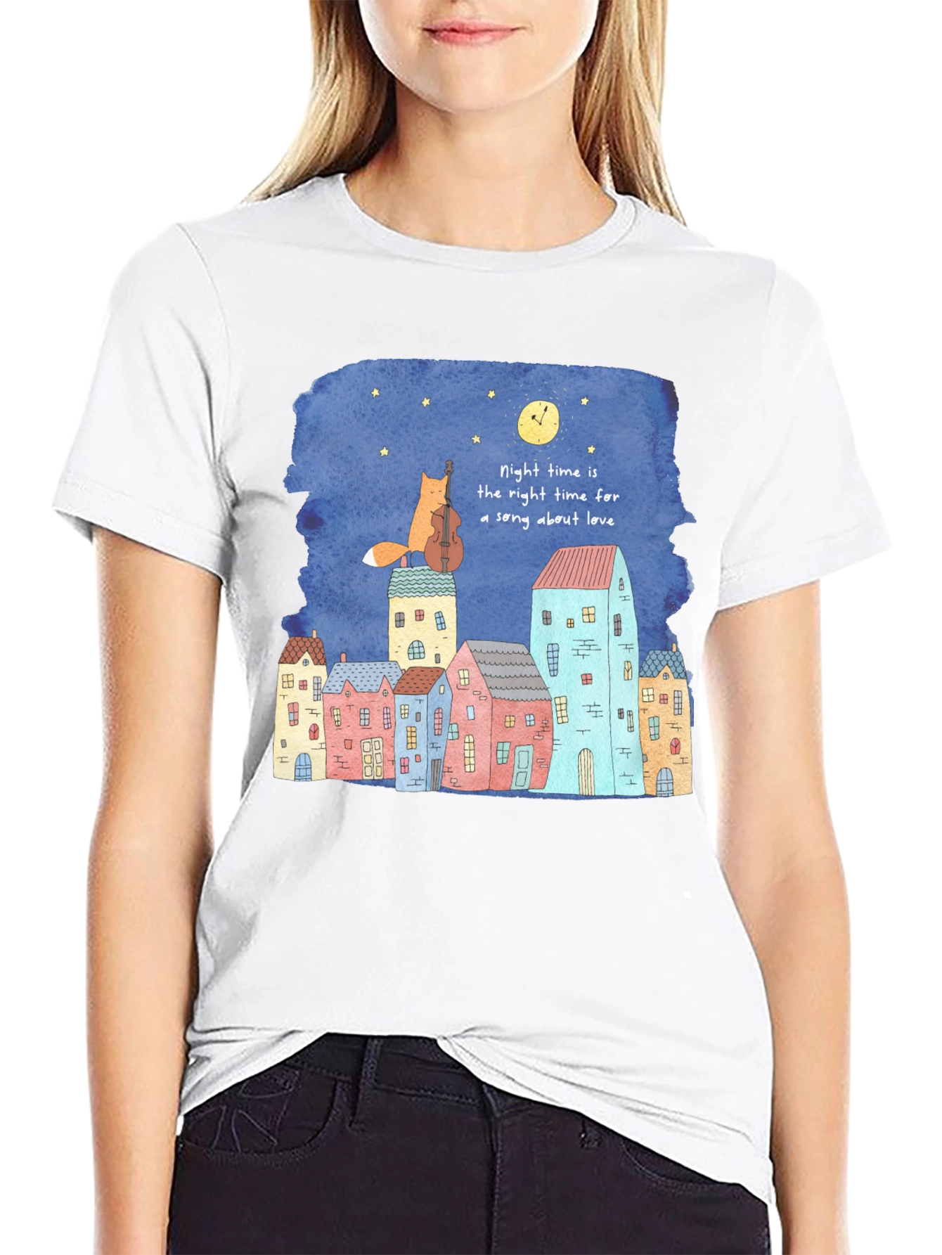 Night Time Fox Cello Graphic T-Shirt
