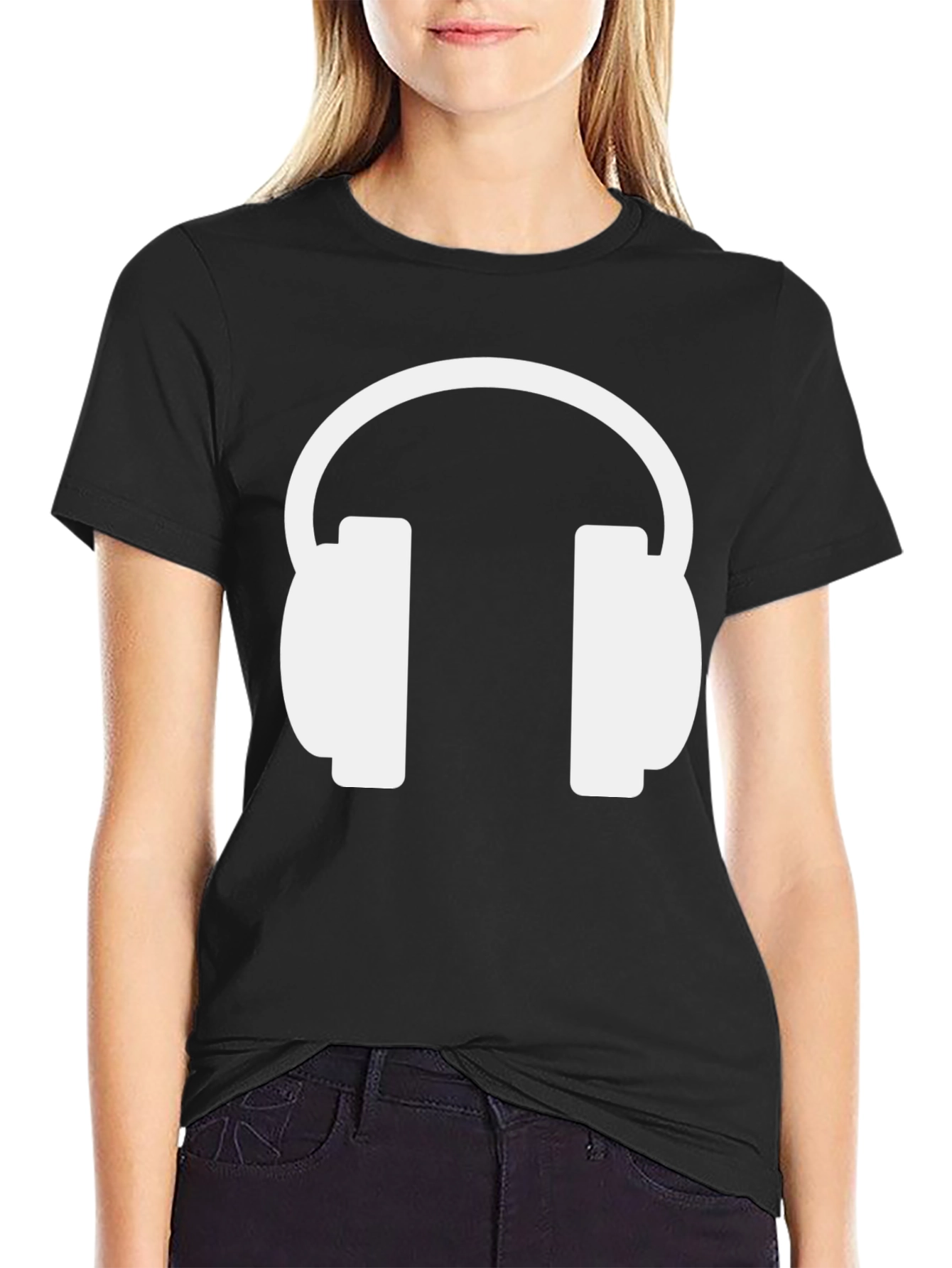 Black T-Shirt with Headphone Graphic