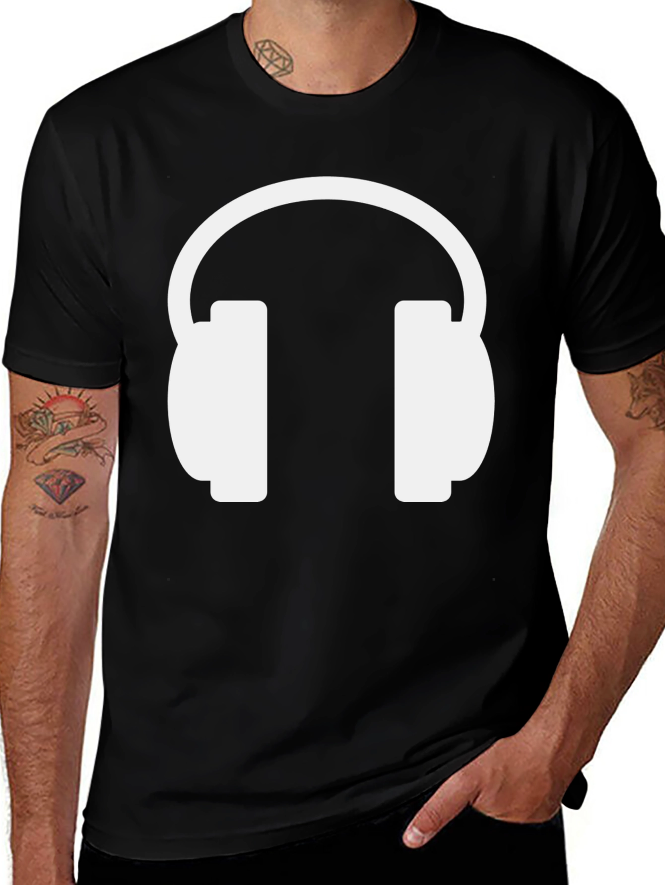 Black T-Shirt with Headphone Graphic