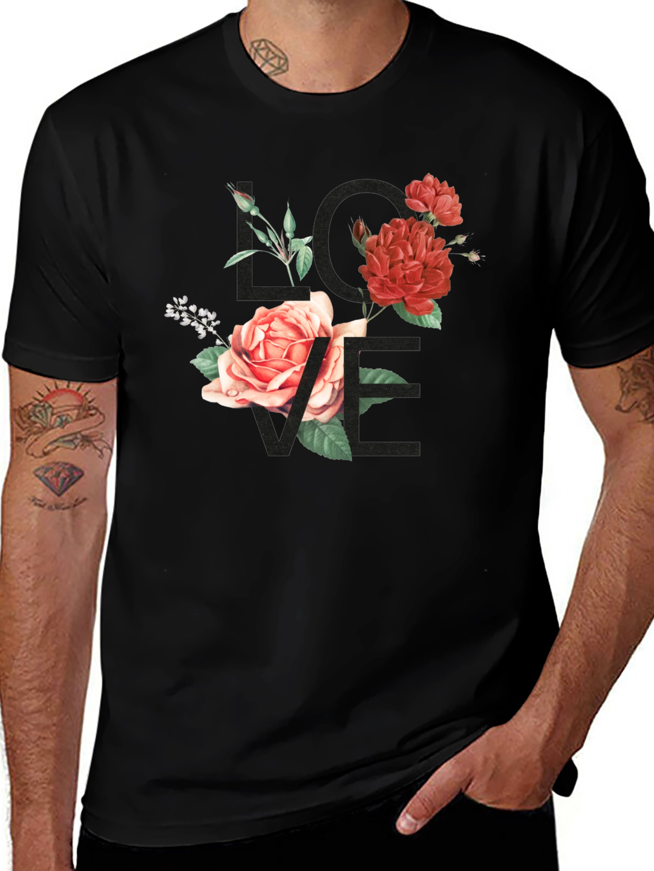 Floral LOVE Graphic Tee - Stylish Black T-Shirt