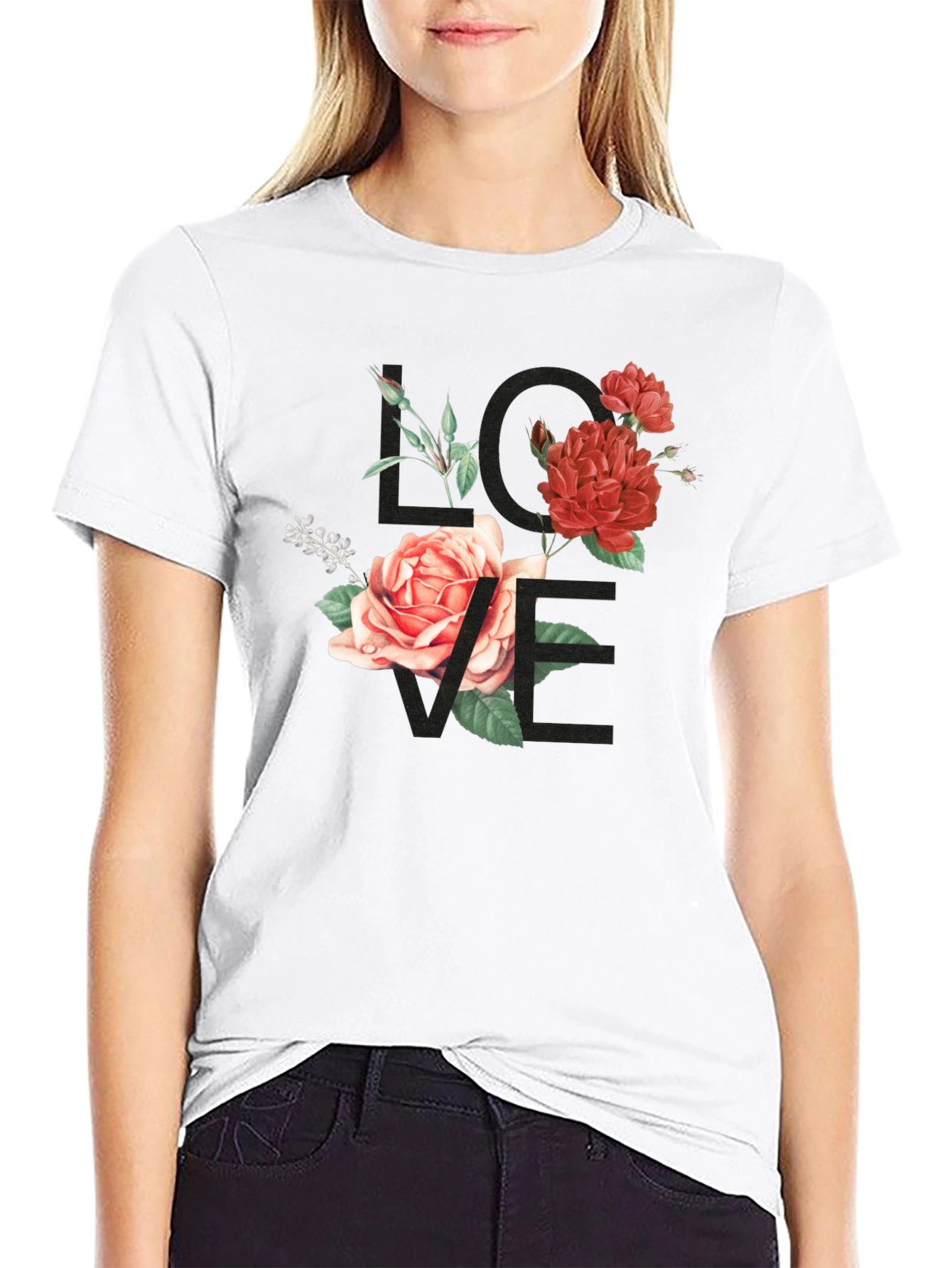 Floral LOVE Graphic Tee - Stylish Black T-Shirt