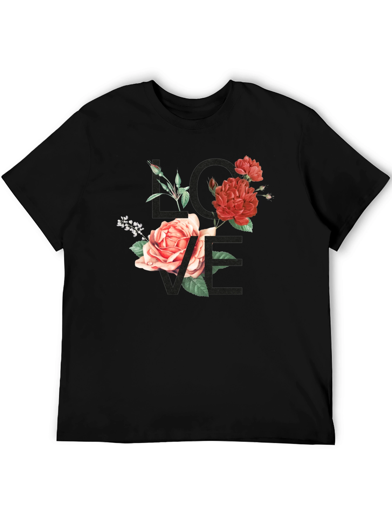 Floral LOVE Graphic Tee - Stylish Black T-Shirt
