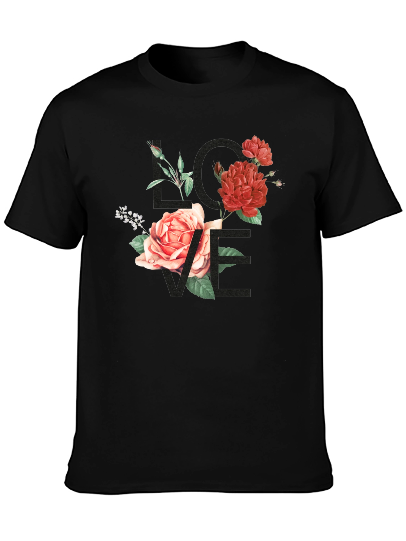 Floral LOVE Graphic Tee - Stylish Black T-Shirt