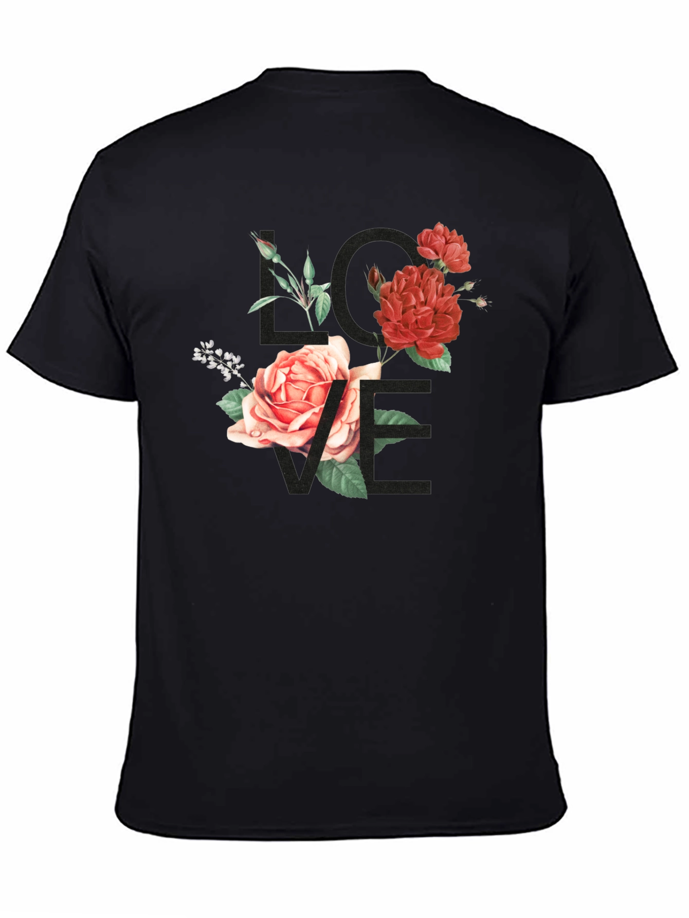 Floral LOVE Graphic Tee - Stylish Black T-Shirt