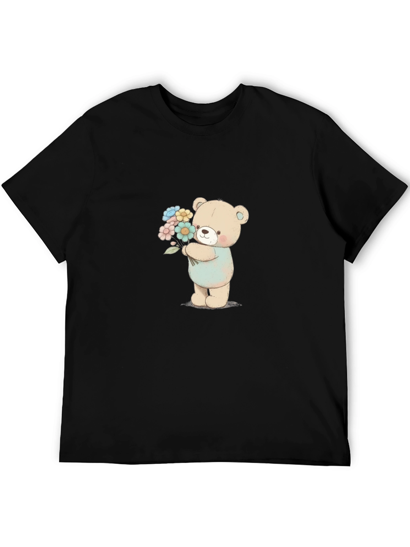 Cute Teddy Bear Holding Flowers Graphic Tee