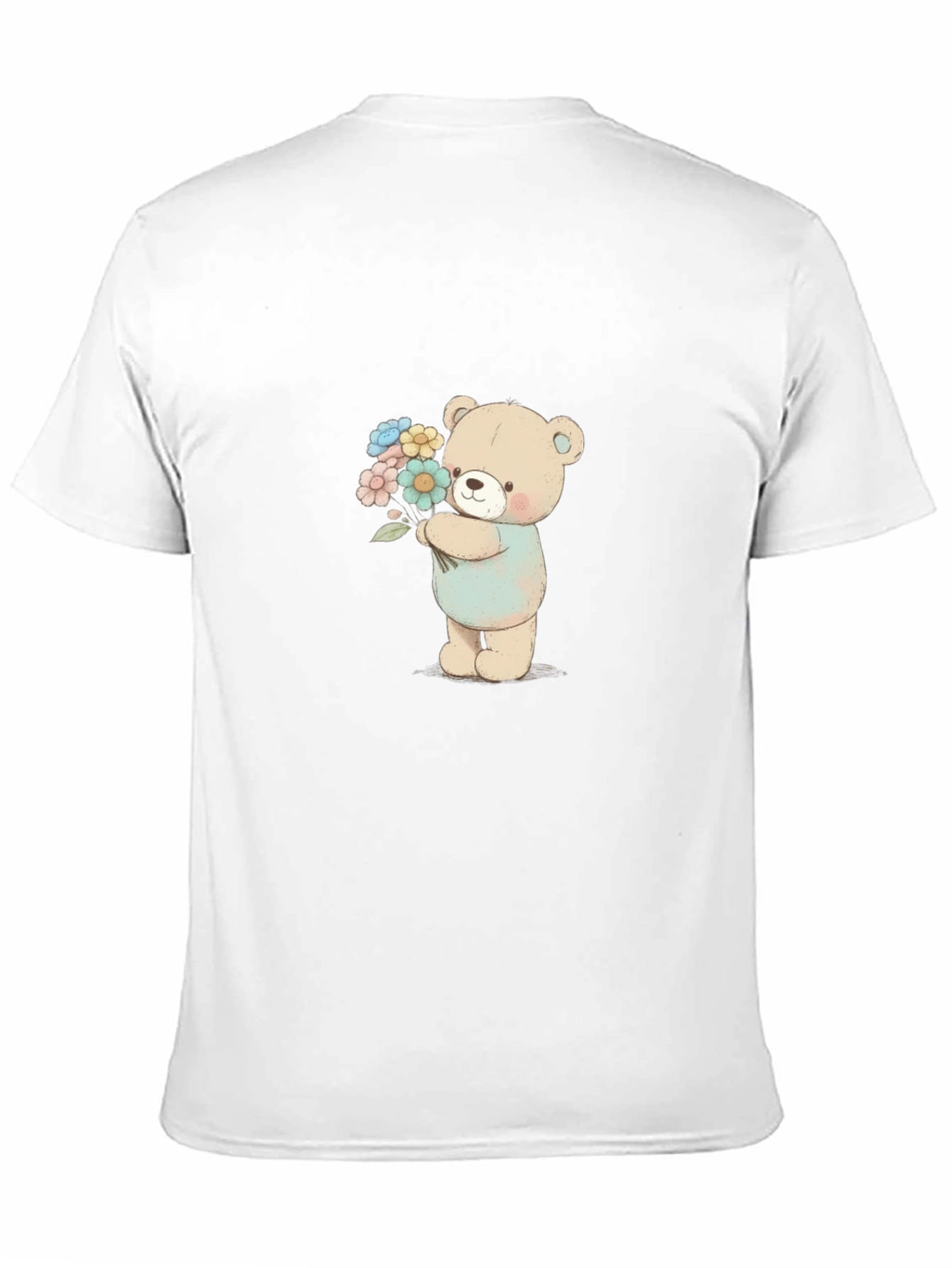 Cute Teddy Bear Holding Flowers Graphic Tee