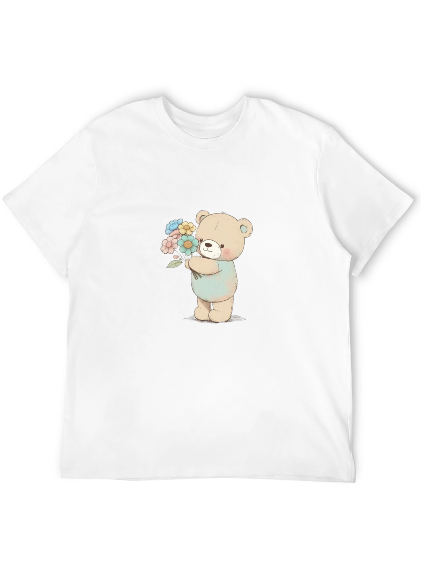 Cute Teddy Bear Holding Flowers Graphic Tee