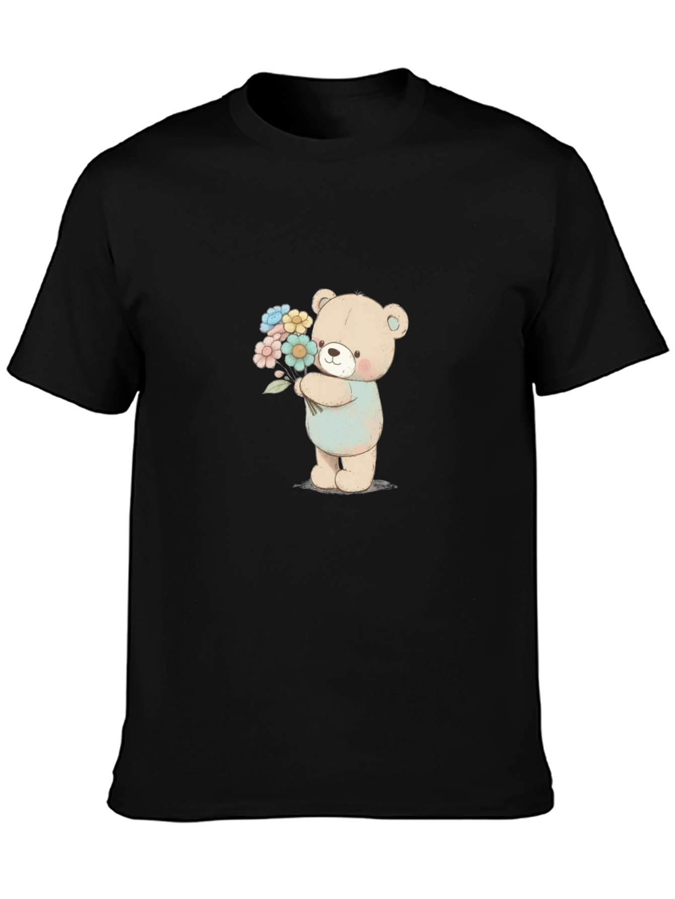 Cute Teddy Bear Holding Flowers Graphic Tee