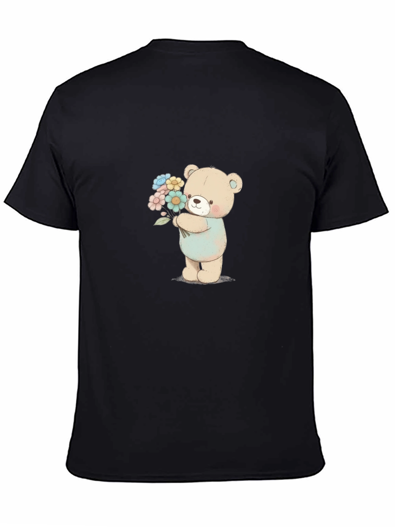 Cute Teddy Bear Holding Flowers Graphic Tee