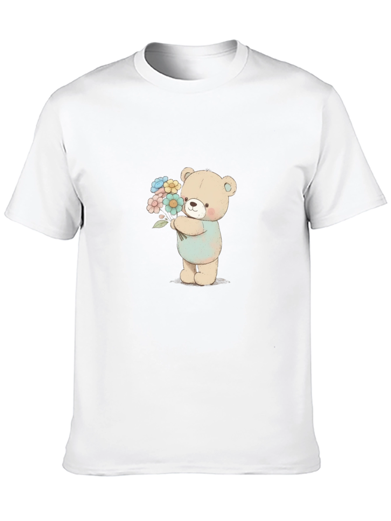 Cute Teddy Bear Holding Flowers Graphic Tee