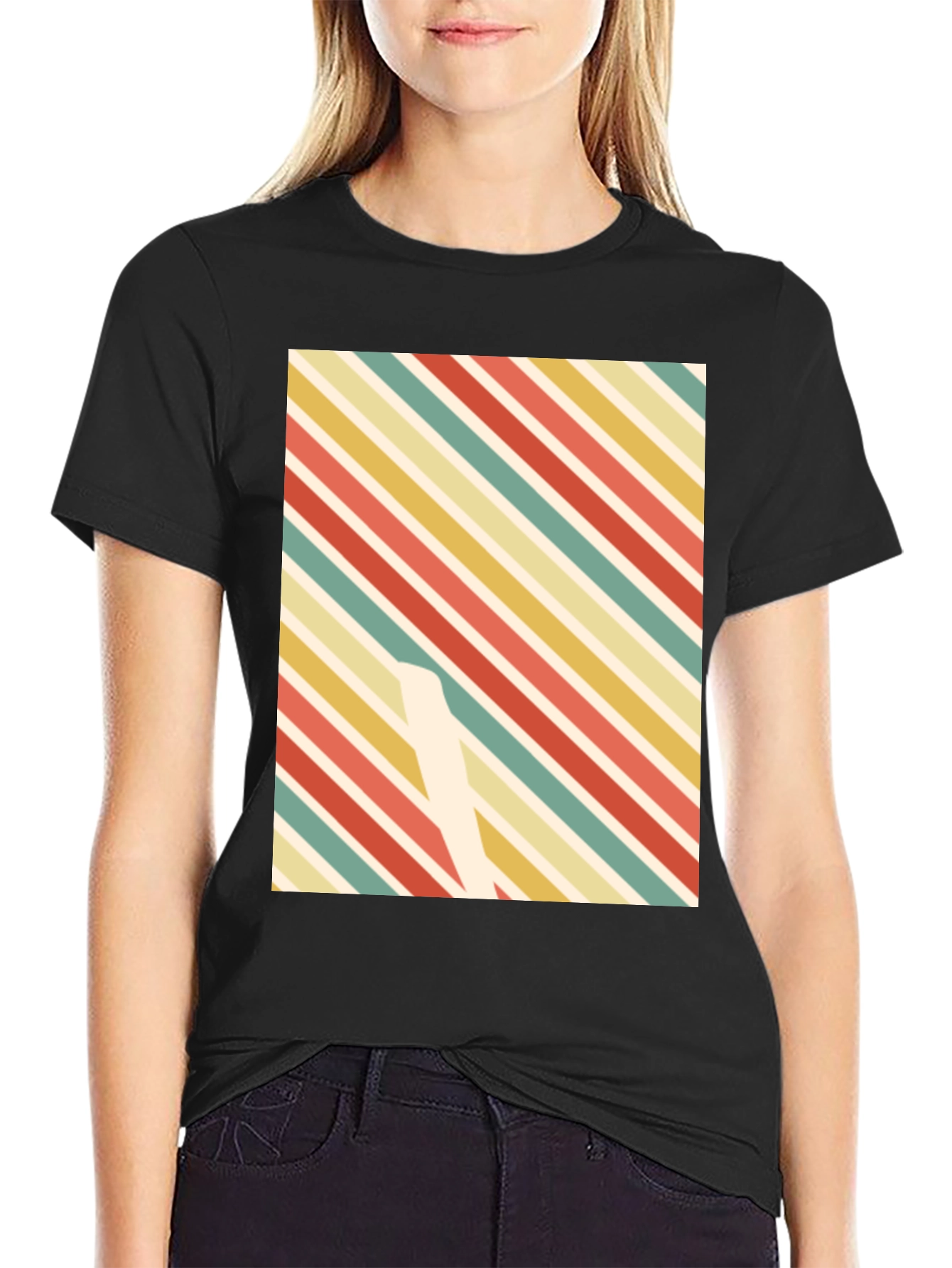 Retro Stripe Pattern Graphic Tee - Casual Style