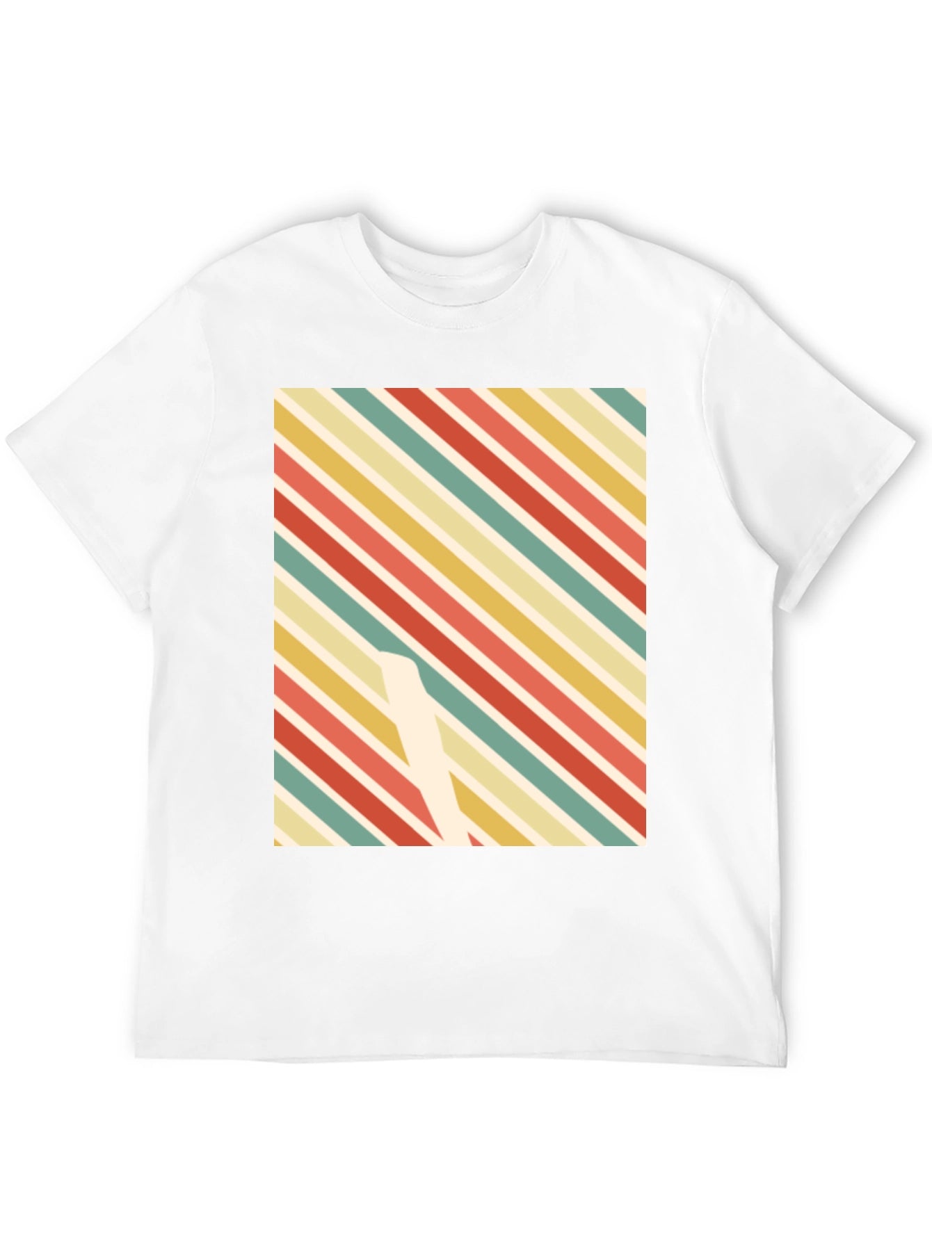 Retro Stripe Pattern Graphic Tee - Casual Style