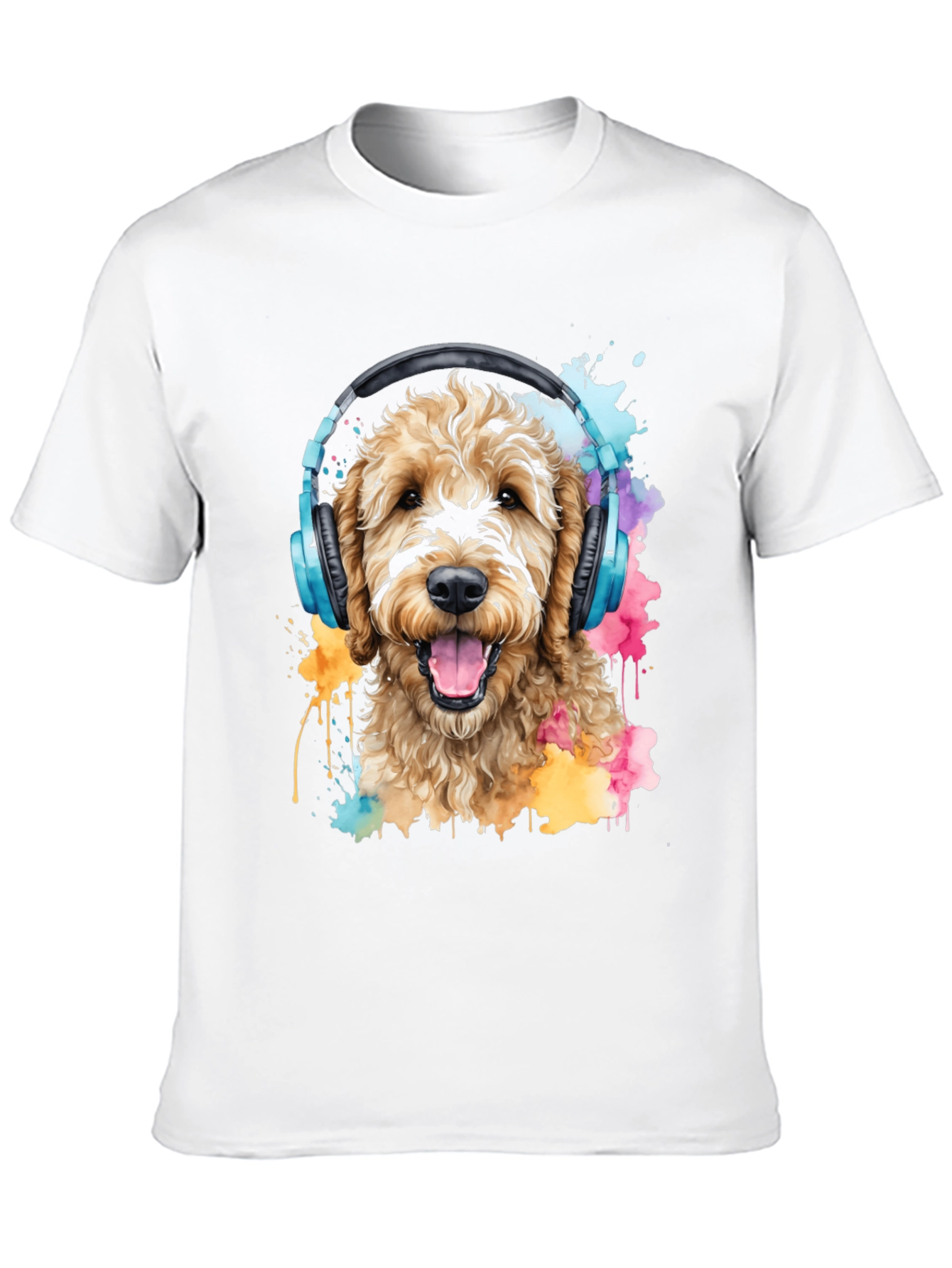 Dog With Headphones Black T-Shirt