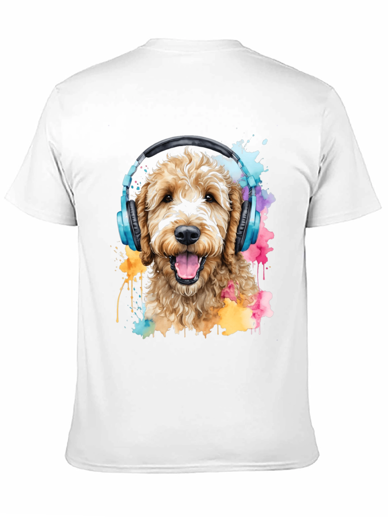 Dog With Headphones Black T-Shirt