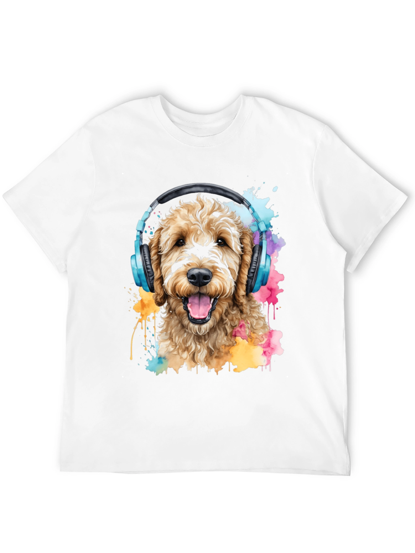 Dog With Headphones Black T-Shirt