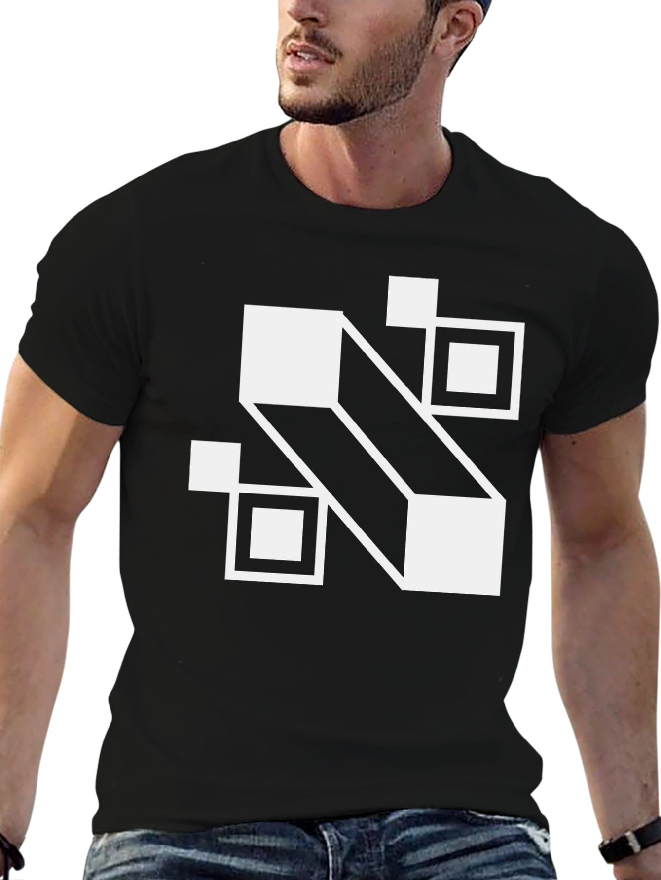 Abstract Geometric Squares Black T-Shirt