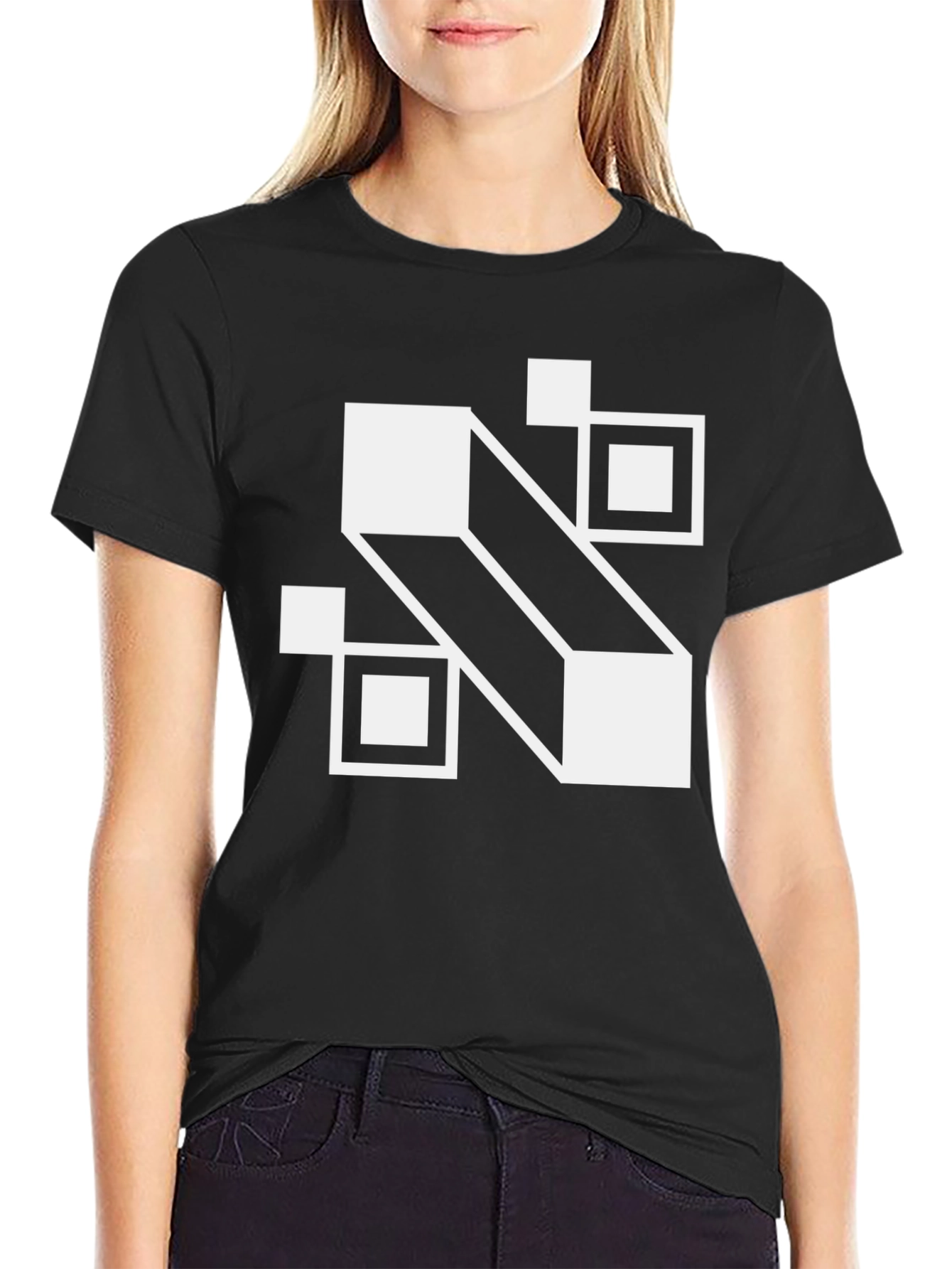 Abstract Geometric Squares Black T-Shirt