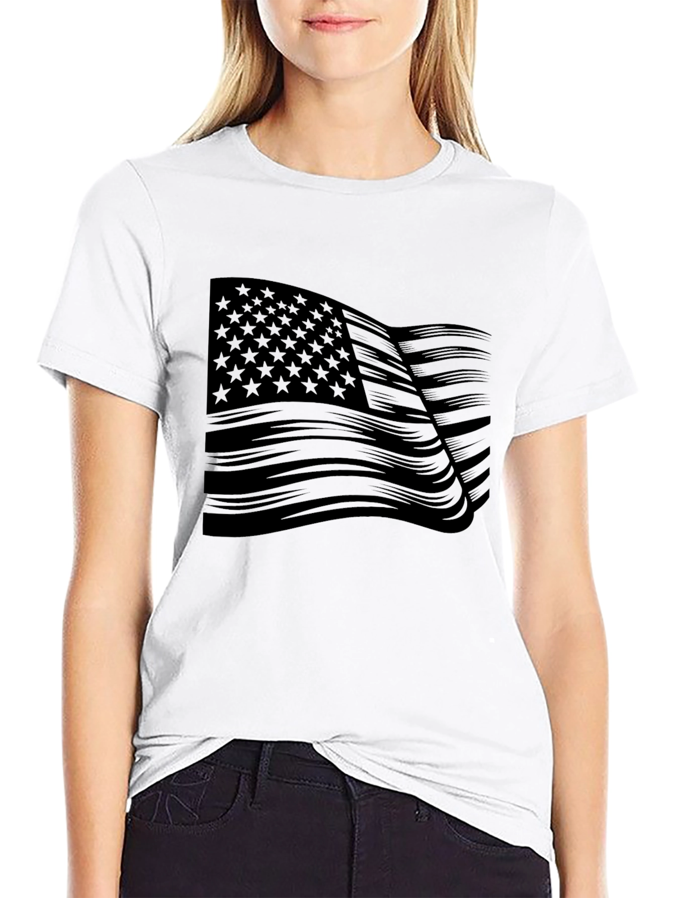 American Flag Graphic Print Black T-Shirt